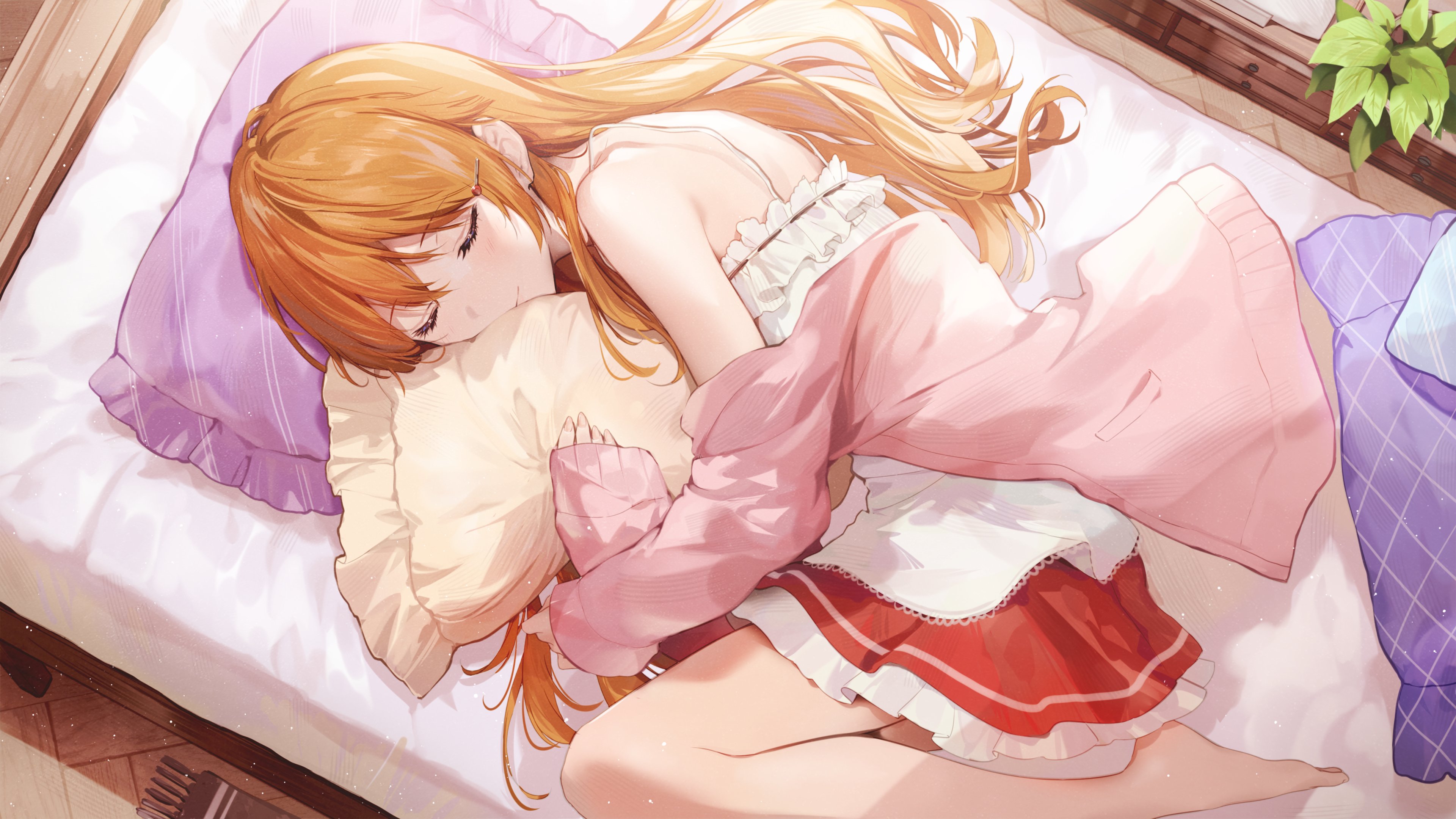 Anime 3840x2160 anime anime girls redhead closed eyes sleeping