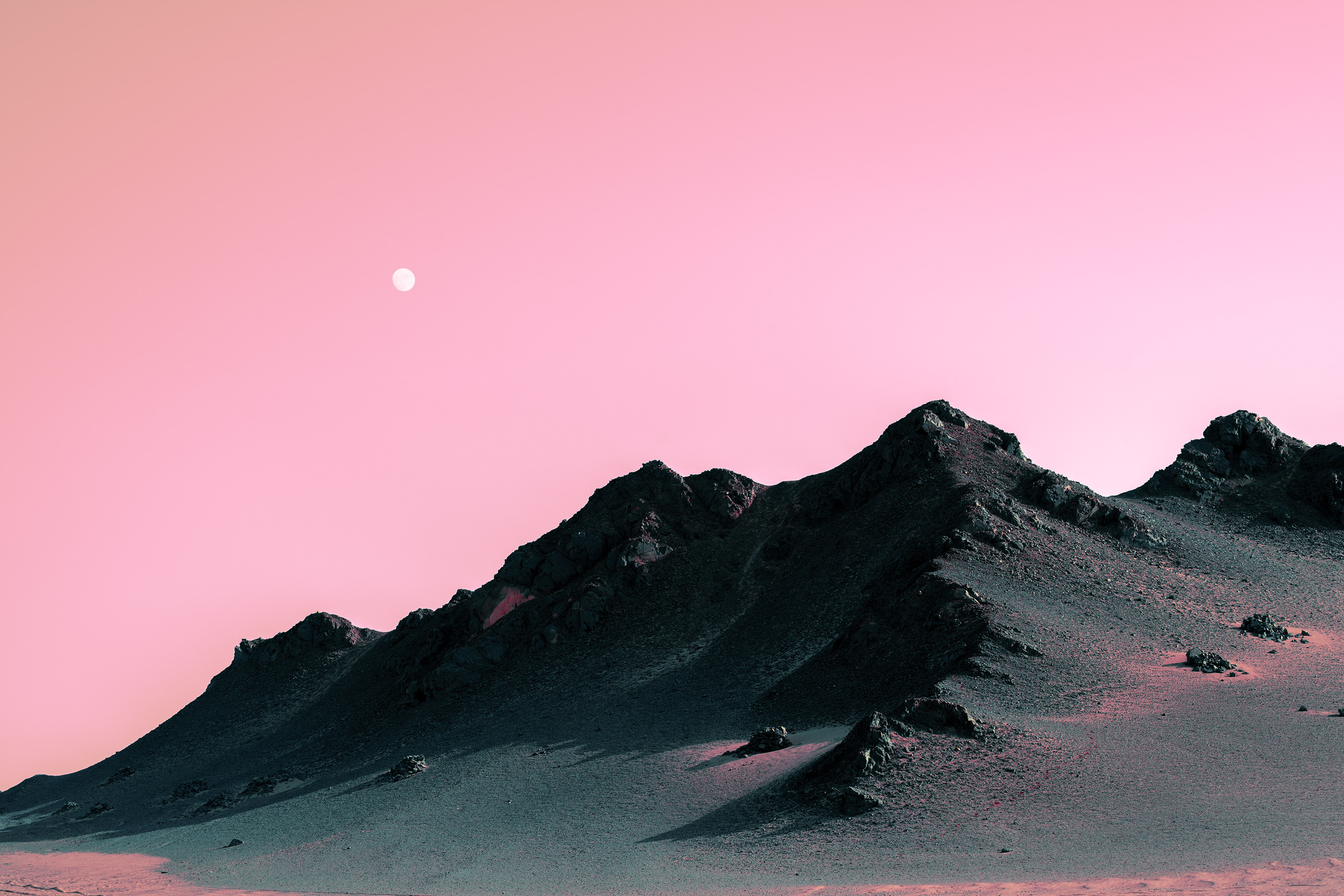 General 2800x1867 desert Gobi Desert rocks landscape pink sky Moon qinghai