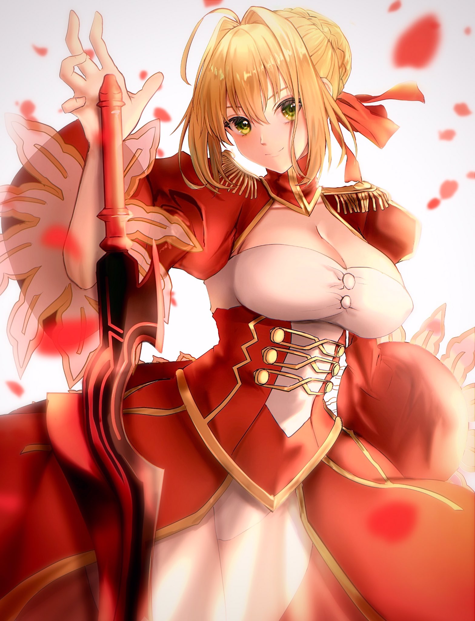 Anime 1568x2048 anime anime girls Fate series Fate/Extra Fate/Extra CCC Fate/Grand Order Nero Claudius long hair blonde solo artwork digital art fan art petals green eyes