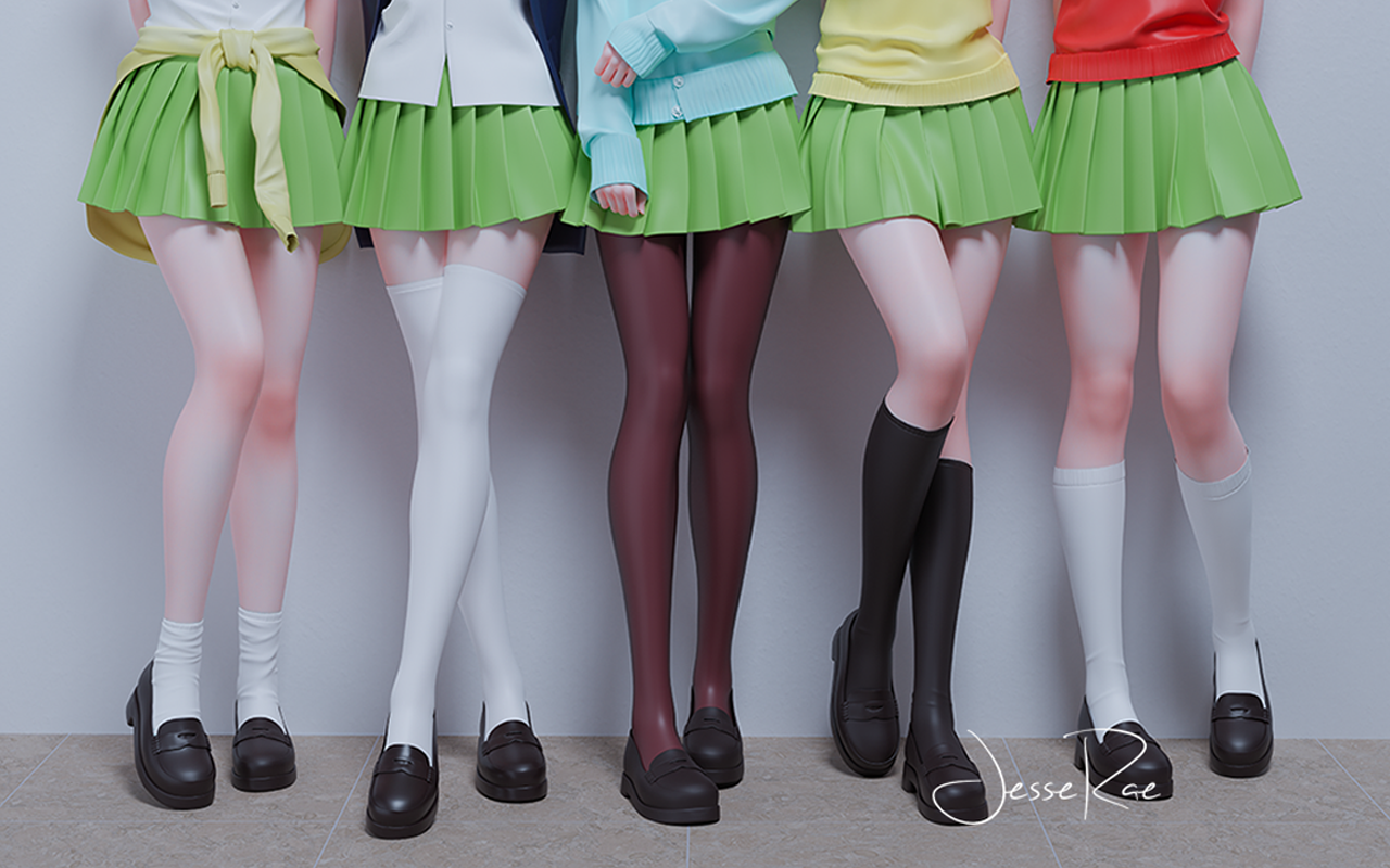 Anime 1280x800 5-toubun no Hanayome legs thighs skirt stockings socks JesseRae signature anime girls green skirt Nakano Miku standing Nakano Nino pantyhose Nakano Yotsuba anime Nakano Ichika frills Nakano Itsuki sweater group of women shoes line-up loafer