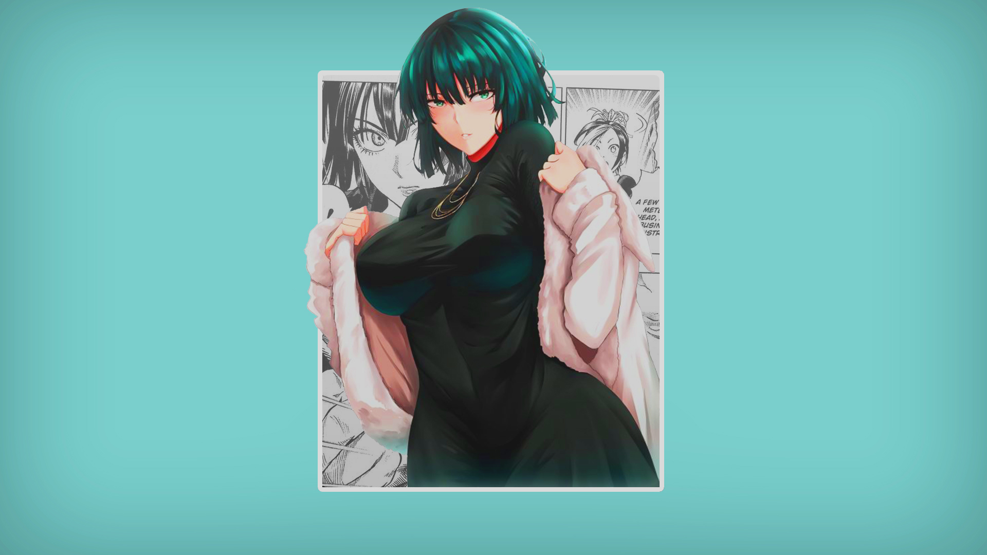 Anime 1920x1080 anime anime girls picture-in-picture simple background short hair green hair green eyes Fubuki One-Punch Man manga