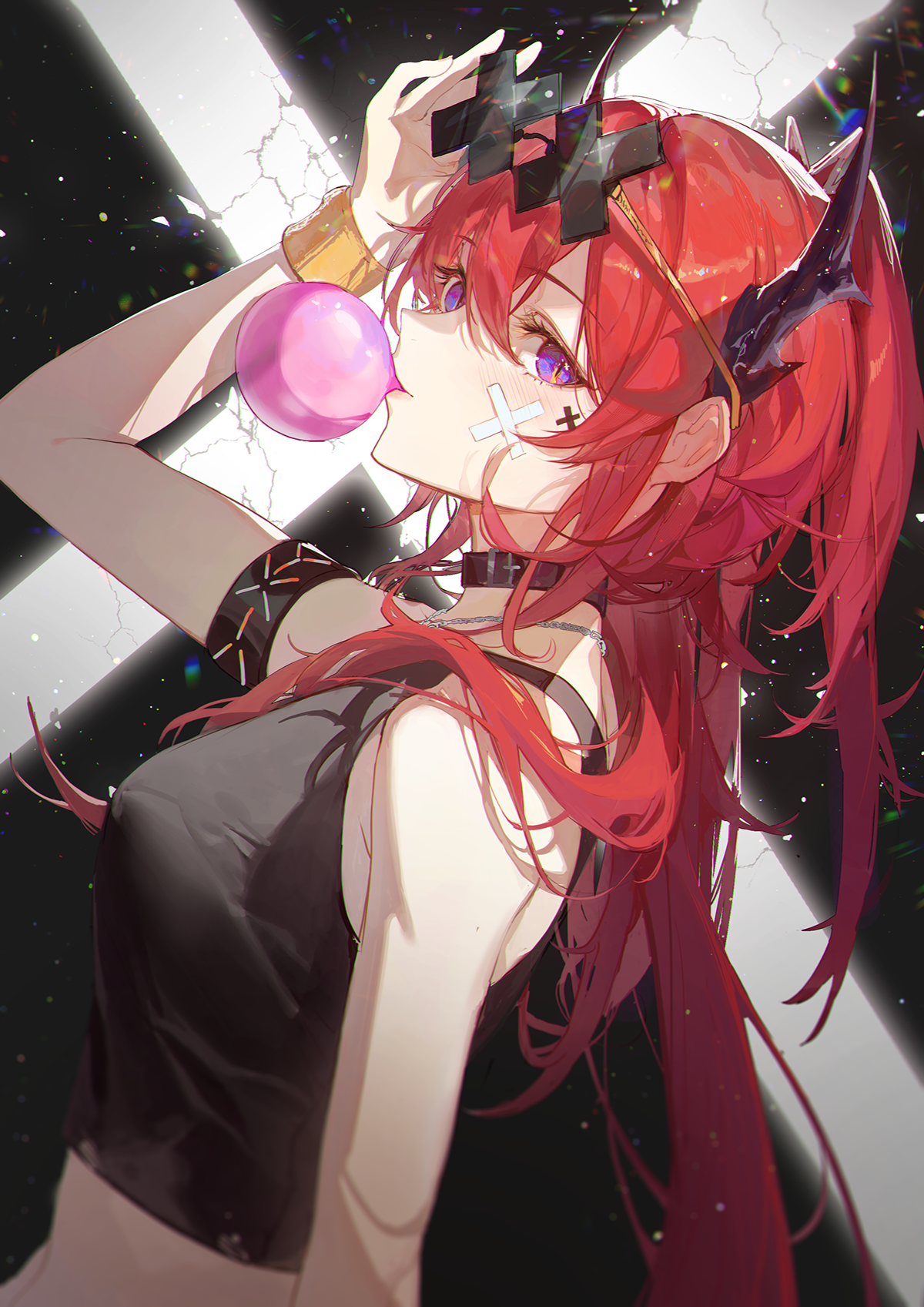 Anime 1200x1697 Kuroduki redhead chewing gum collar bubble gum anime girls Surtr (Arknights) Arknights