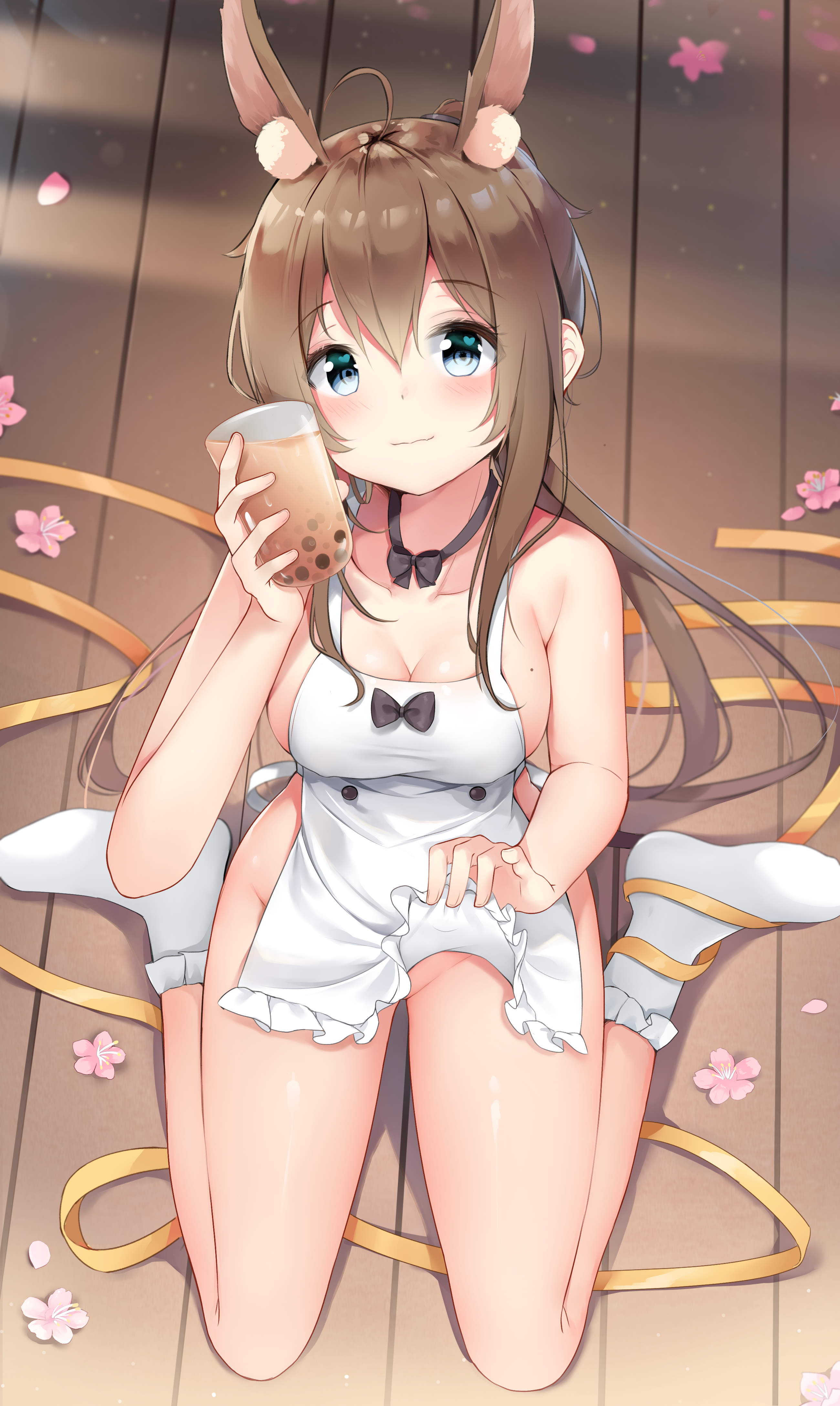 Anime 2600x4350 anime girls animal ears Amiya (Arknights) chintora0201 legs partially clothed apron naked apron big boobs