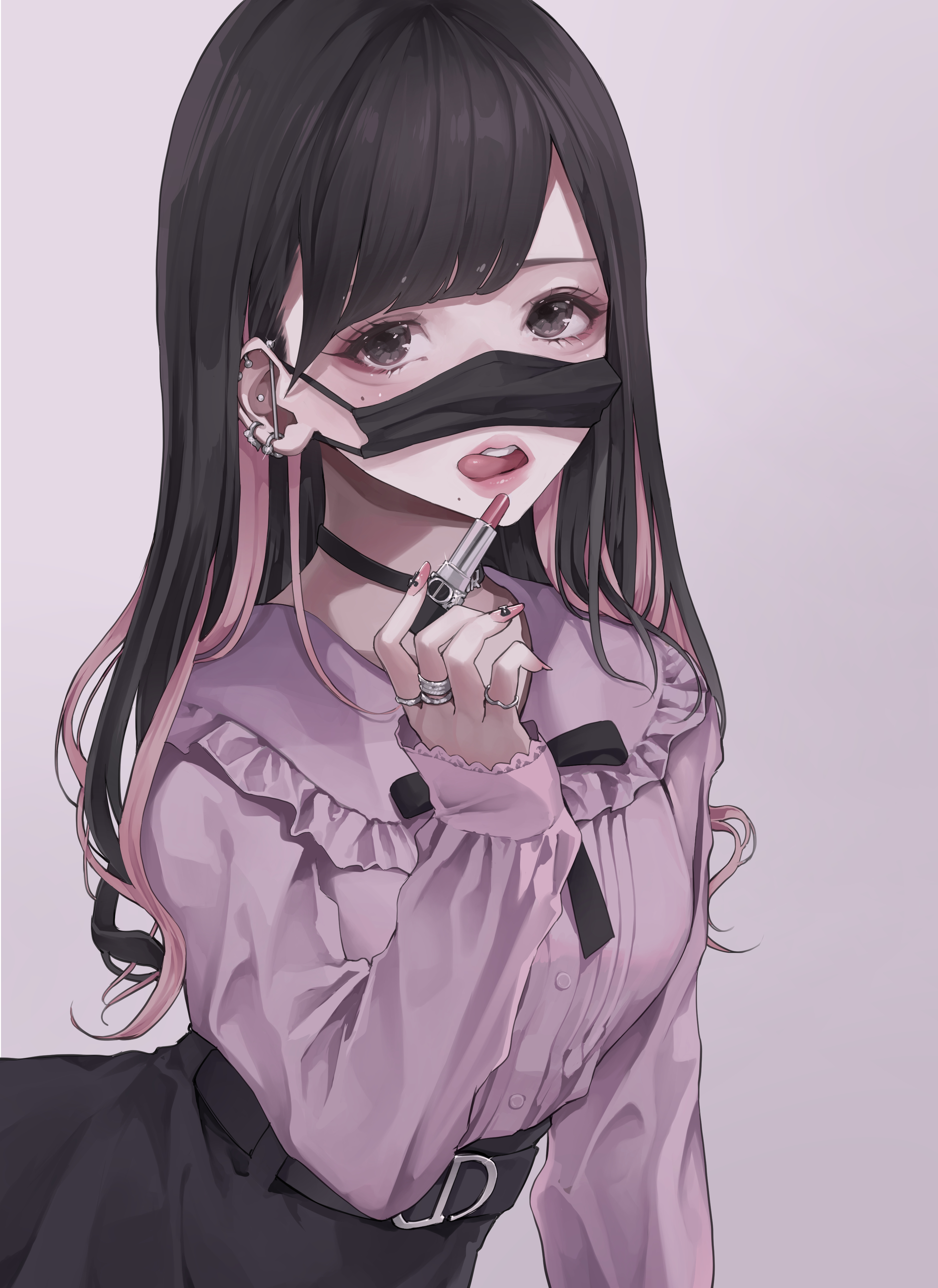 Anime 2891x3968 anime girls mask mouth tongue out lipstick white background simple background