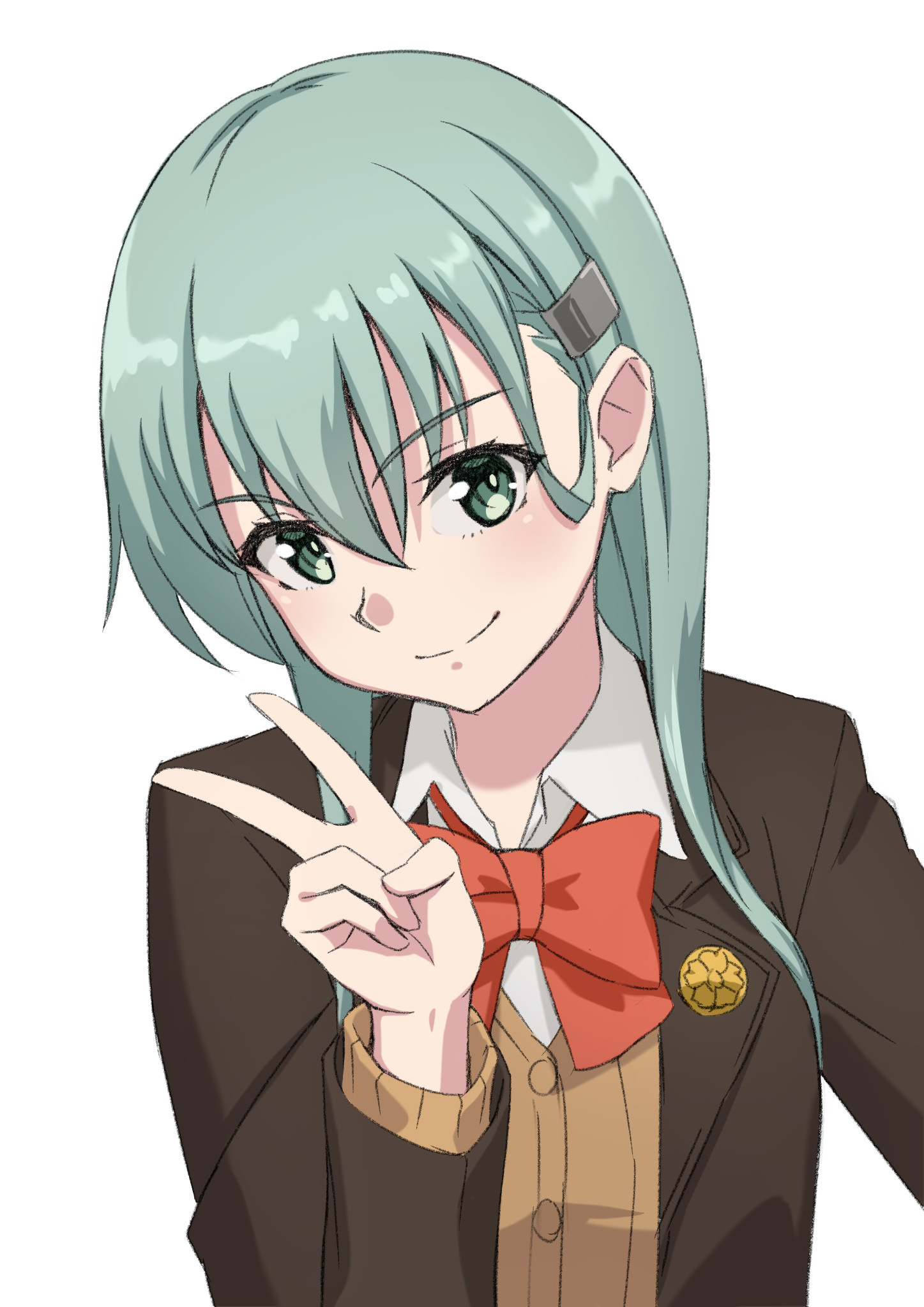 Anime 1447x2047 anime anime girls Kantai Collection Suzuya (KanColle) long hair green hair school uniform artwork digital art fan art
