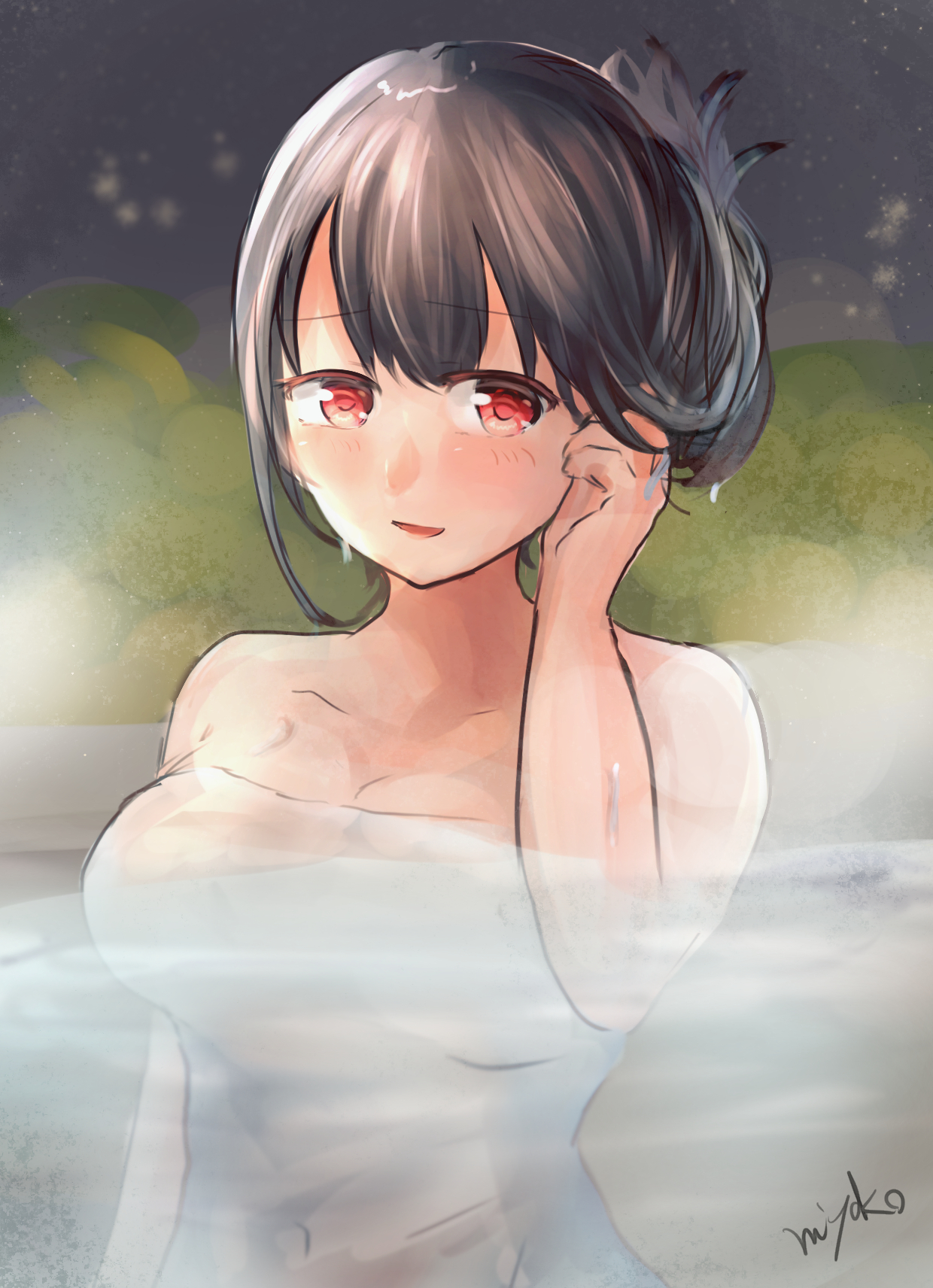 Anime 1240x1712 anime anime girls bath bathing water Kantai Collection Fusou (KanColle) long hair black hair artwork digital art fan art