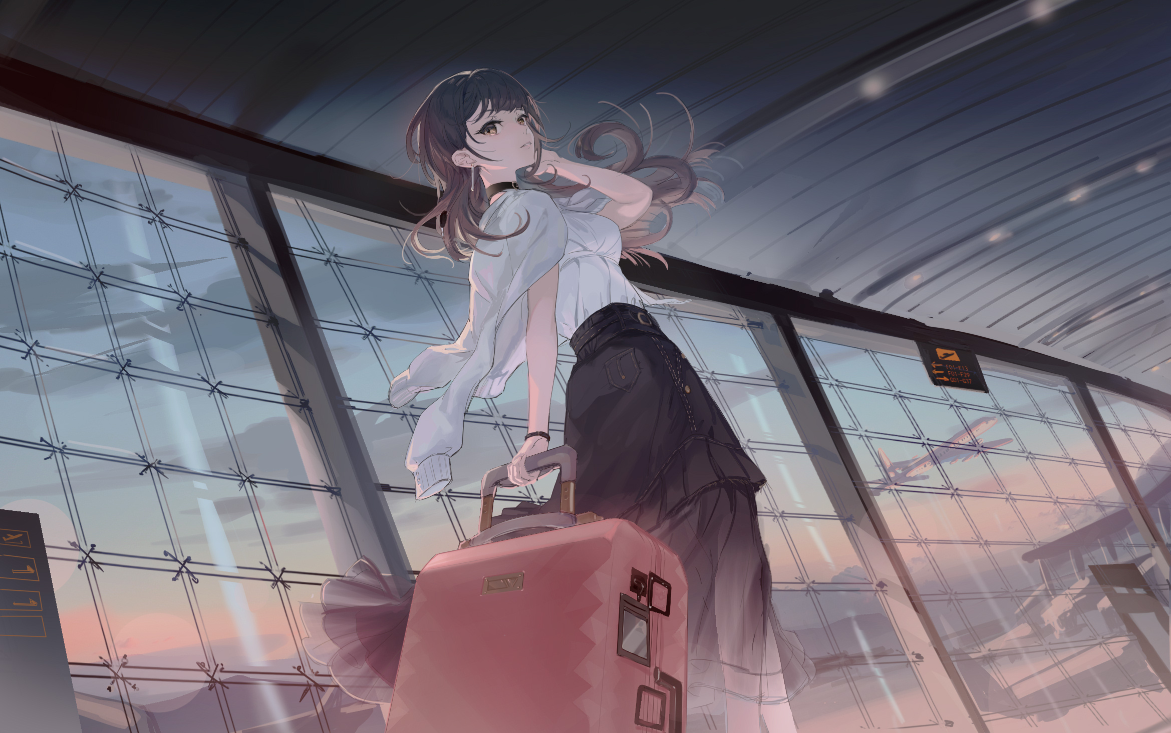 Anime 2338x1465 anime anime girls airport suitcase