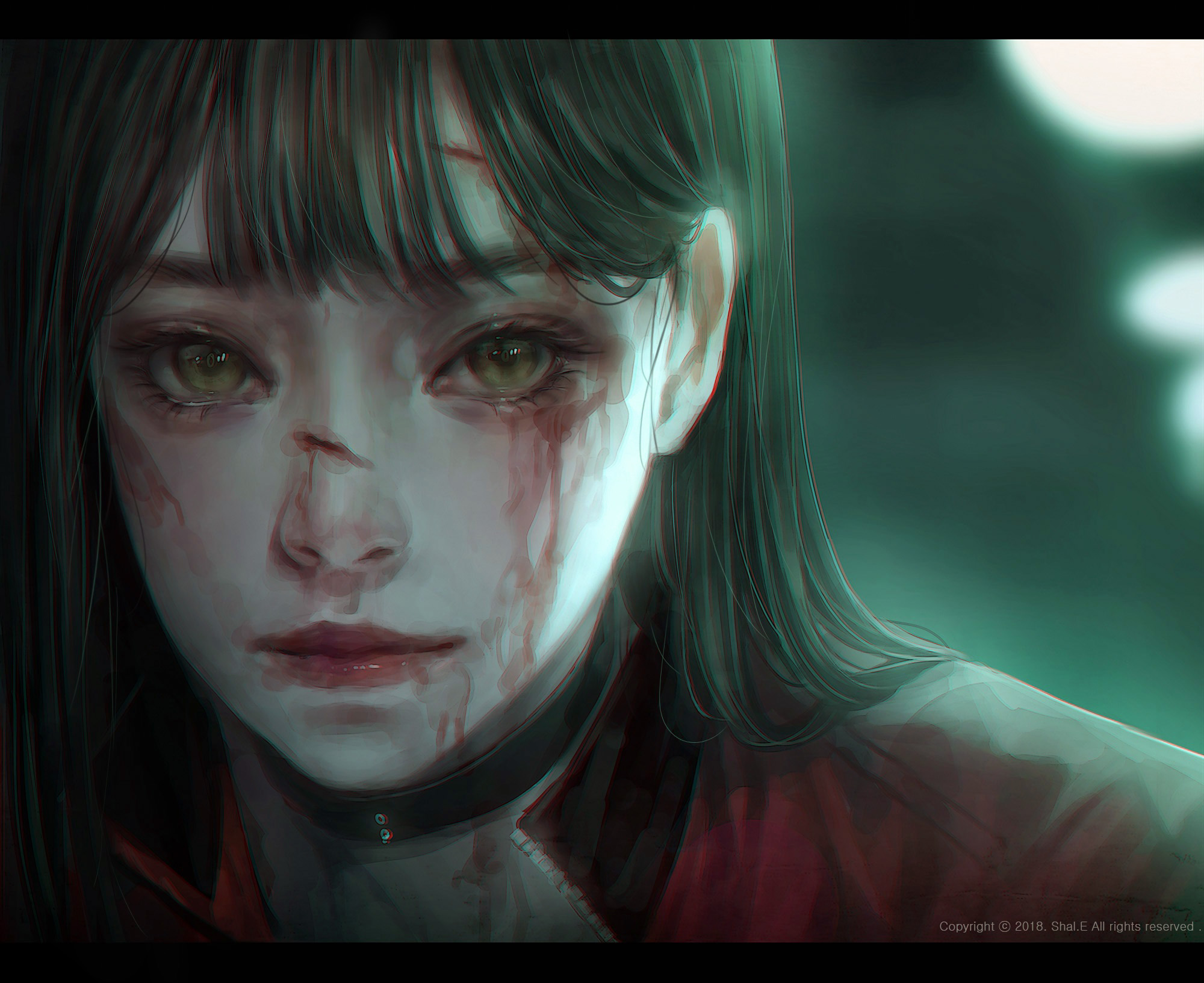 Anime 2000x1633 Shal E artwork women face blood