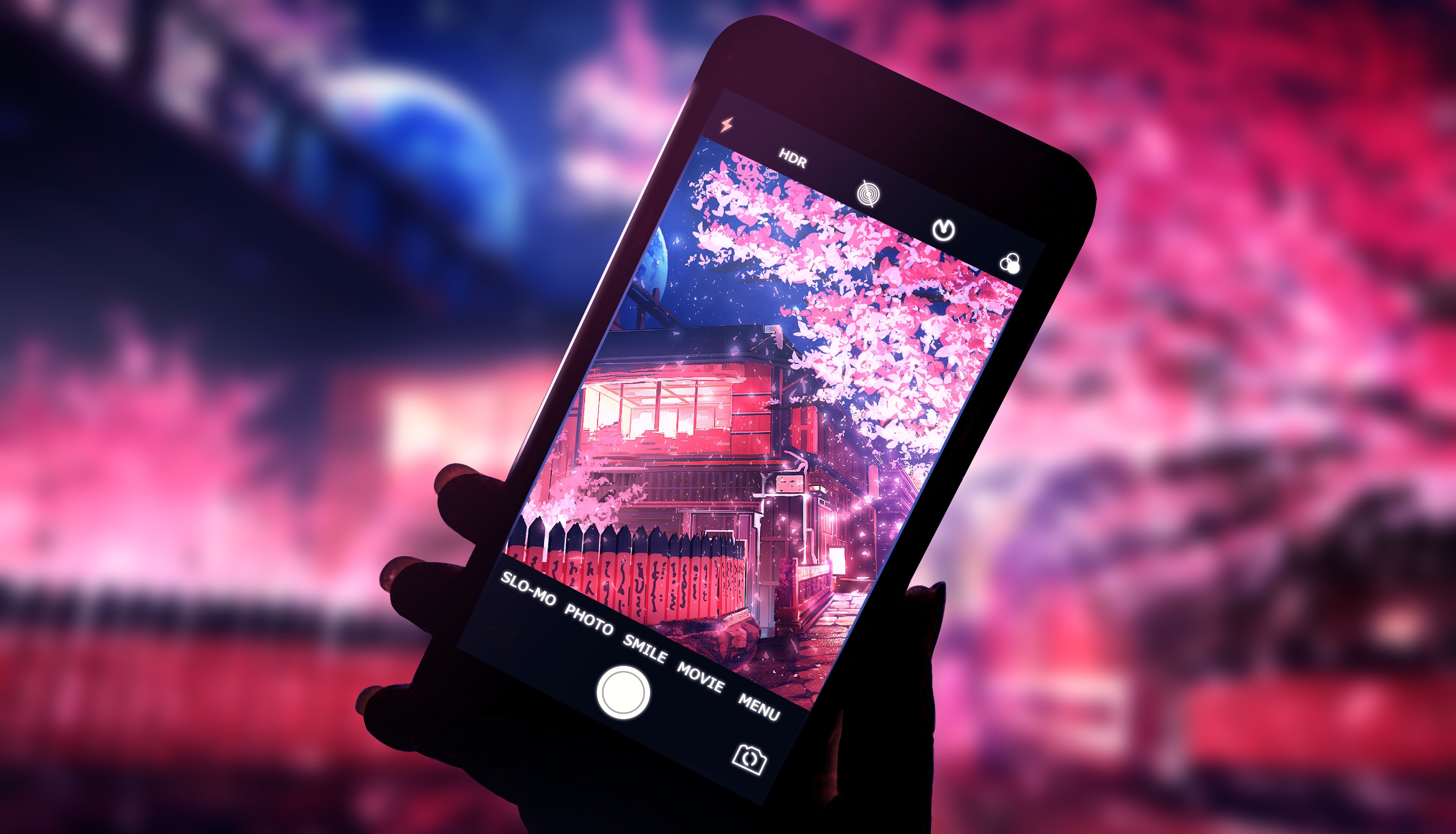 Anime 3840x2200 anime night cherry blossom smartphone POV