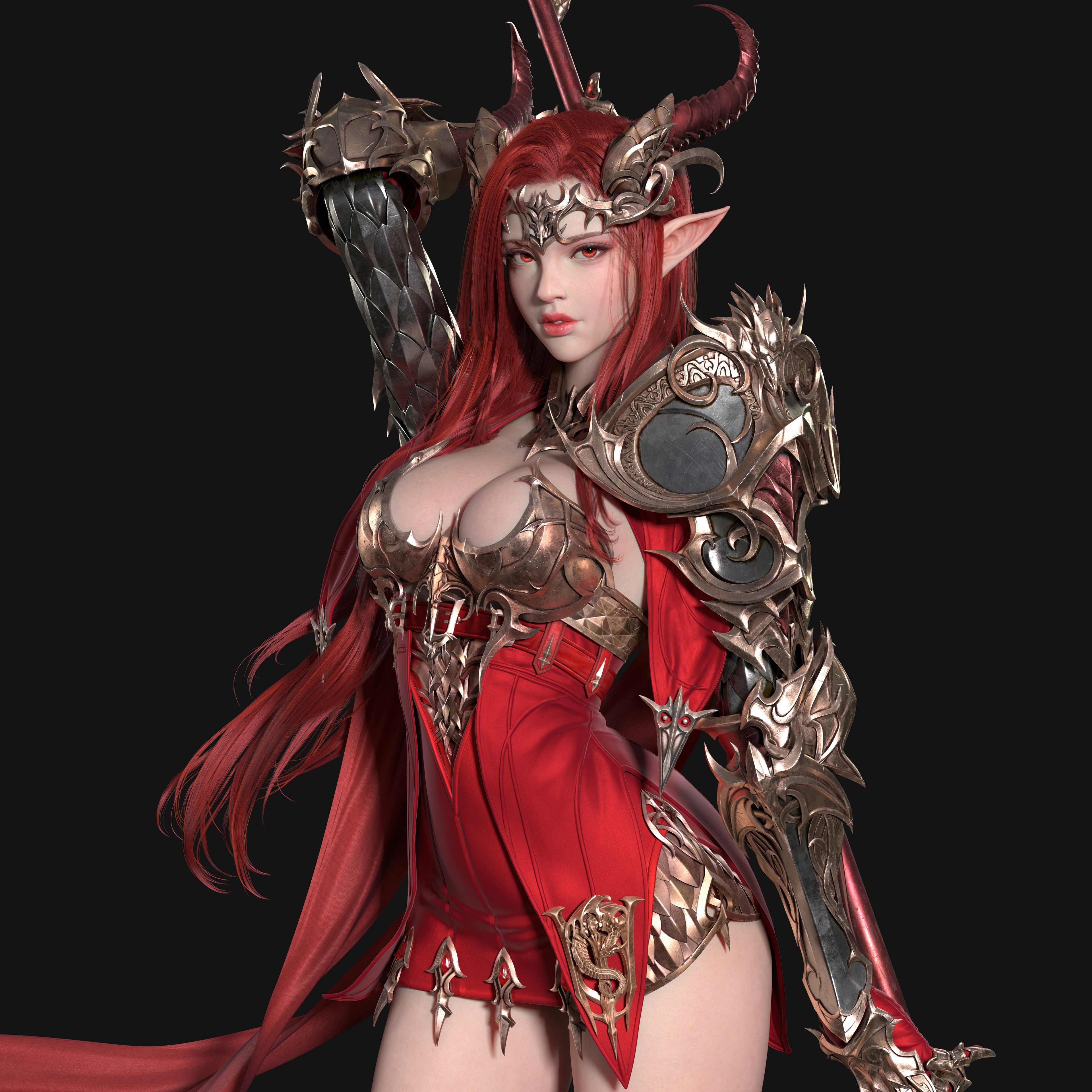 General 3840x3840 fantasy girl digital art artwork warrior red eyes Hai Huaxie