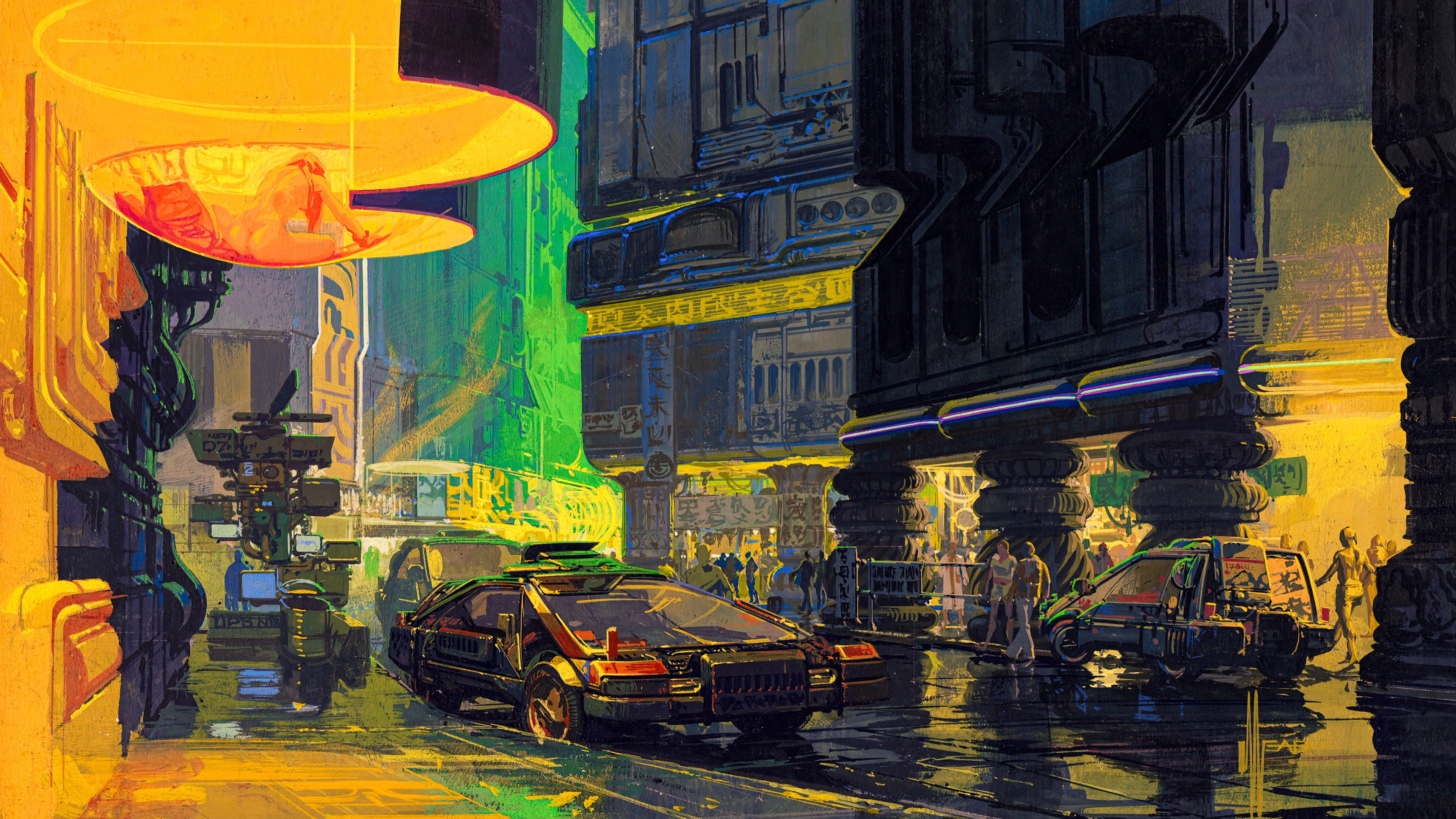General 3840x2160 Blade Runner dystopian street artwork painting Syd Mead
