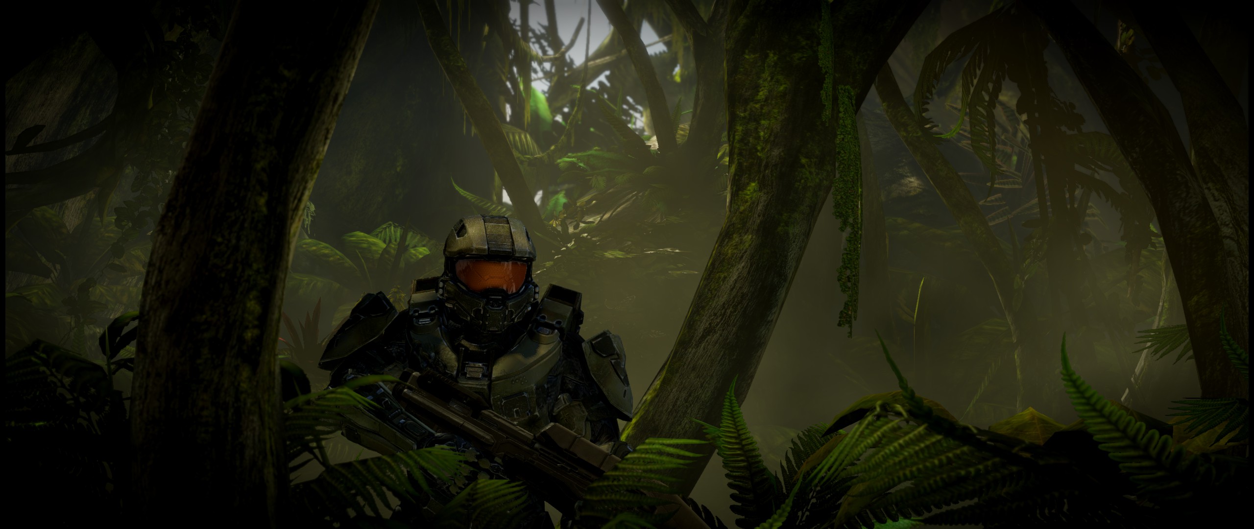 General 2560x1080 Halo 4 science fiction jungle weapon video games PC gaming Master Chief (Halo) video game characters