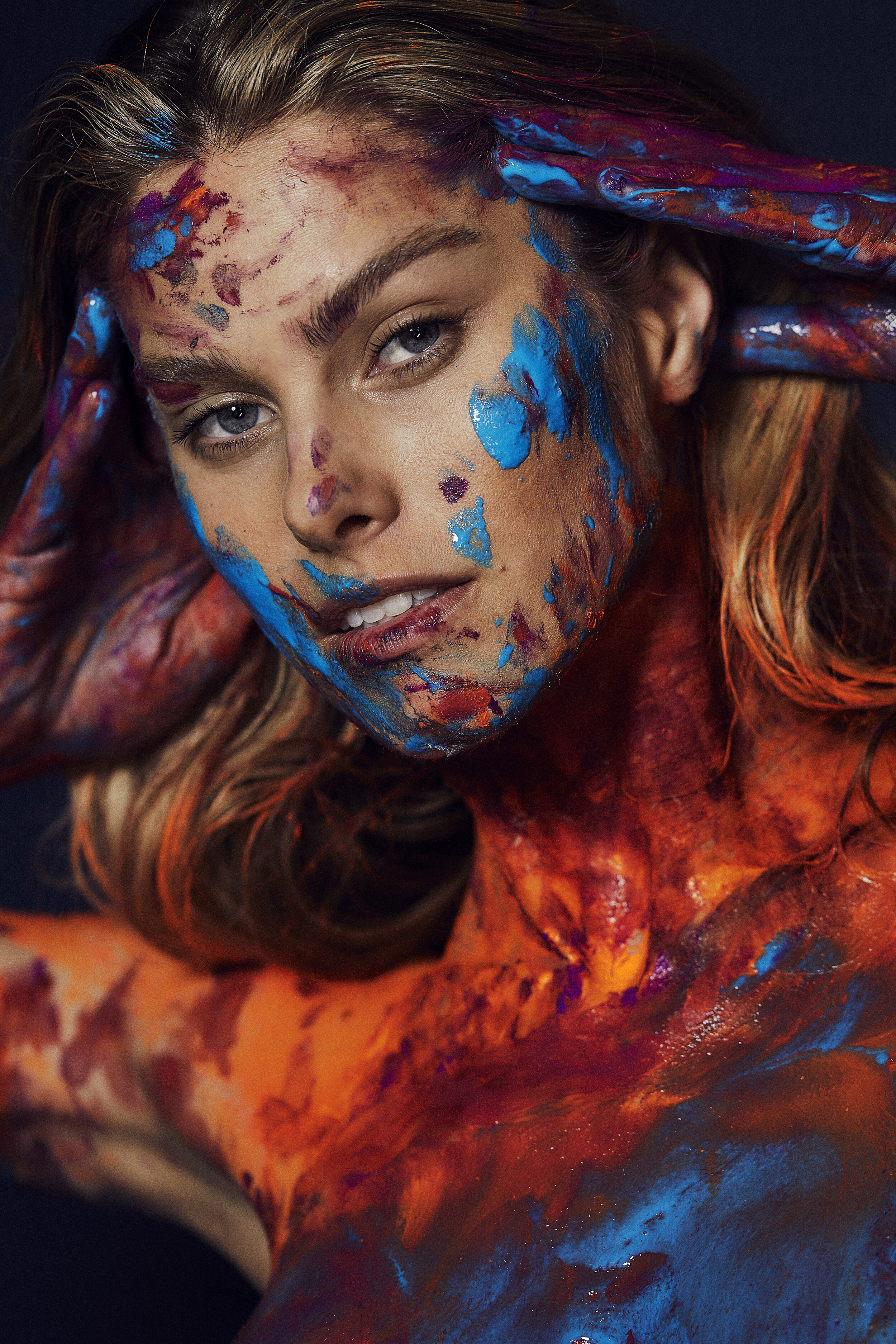 General 2500x3749 Natalie Roser model blue eyes women face paint portrait display