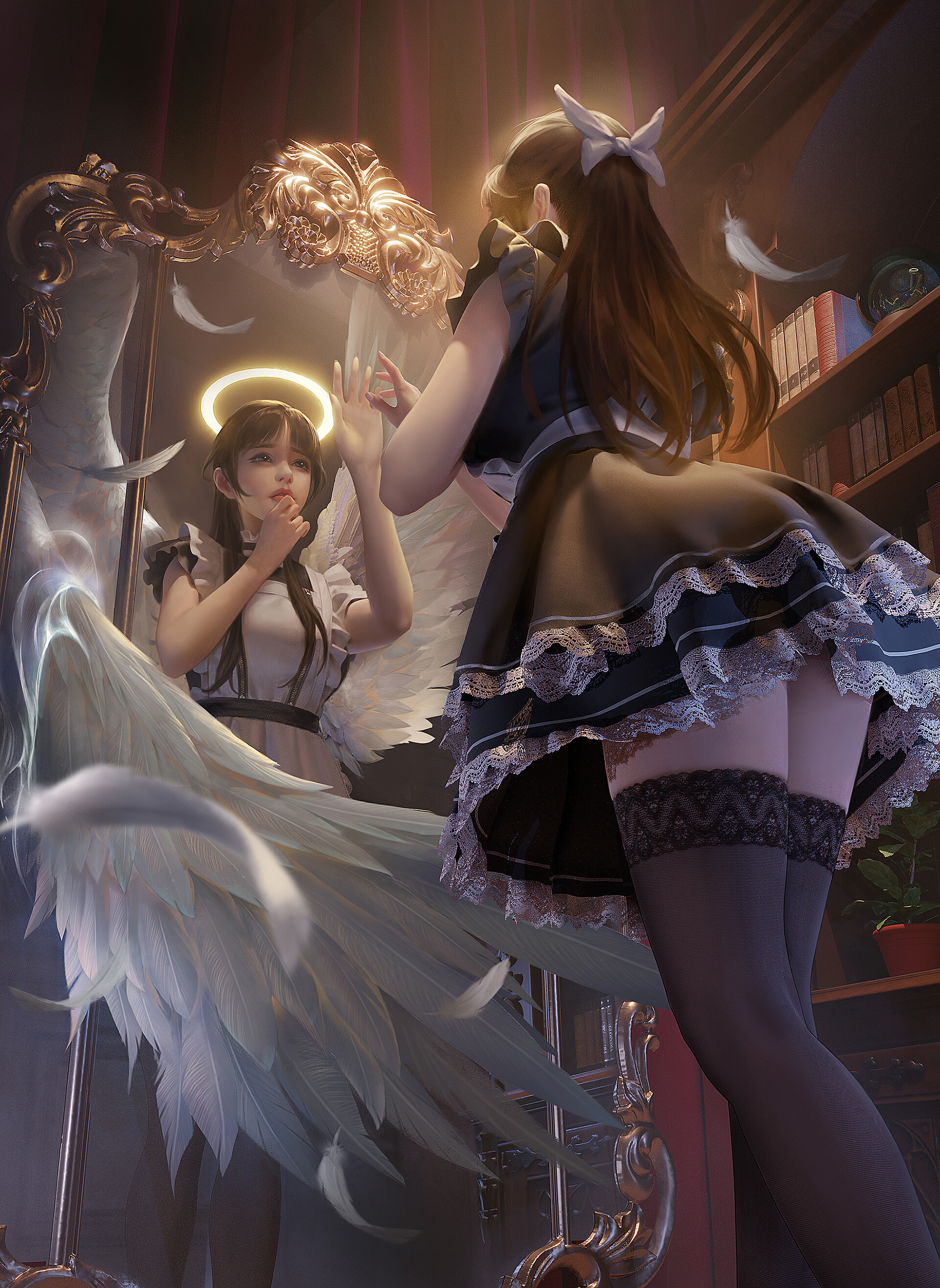 General 1920x2629 angel artwork anime anime girls maid outfit stockings