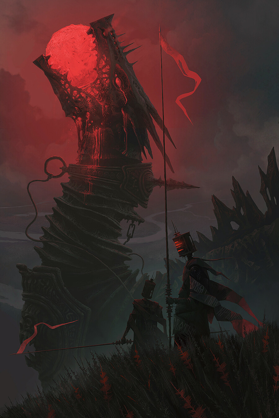 General 900x1350 Alexey Egorov digital art fantasy art dragon robot red spear