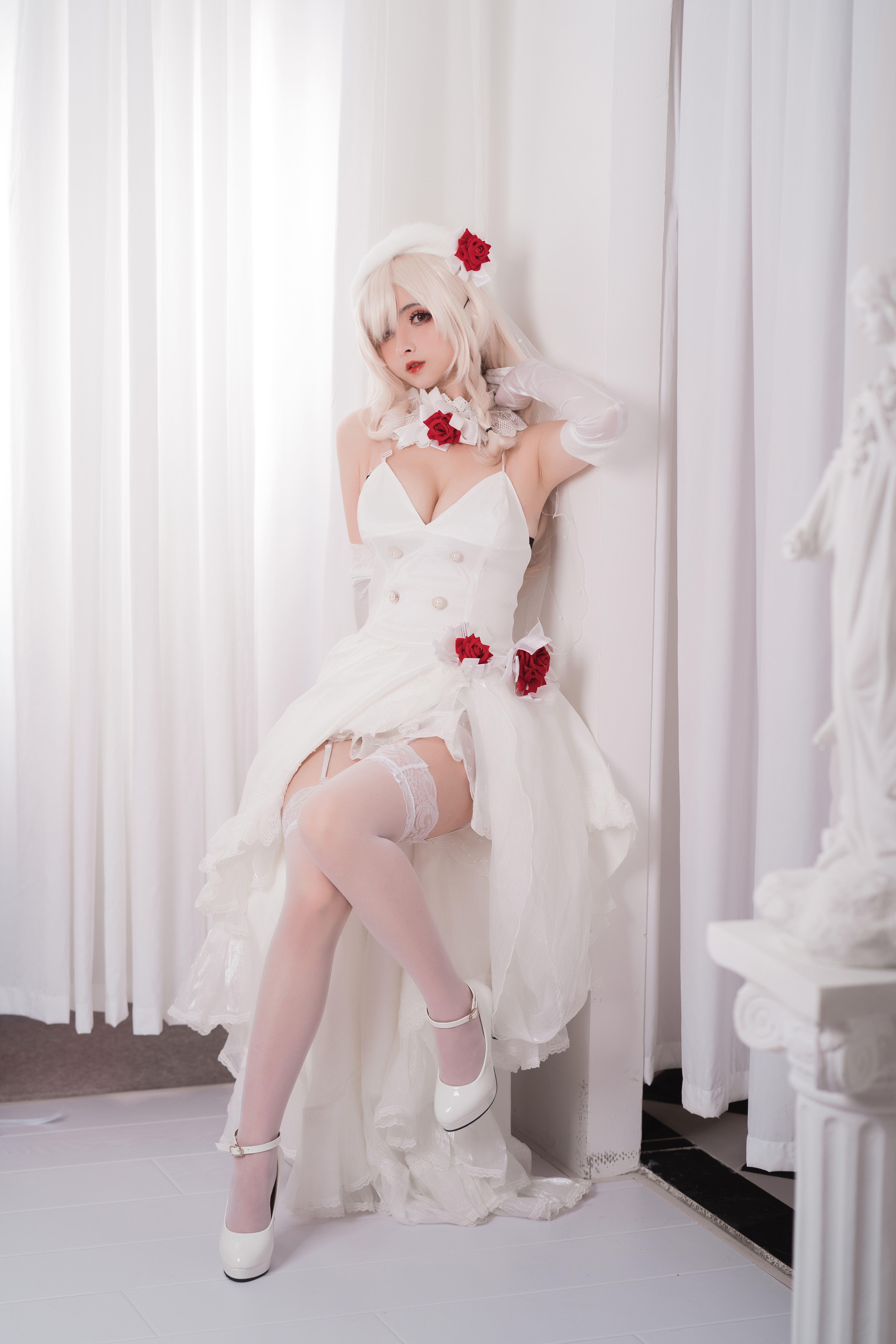 People 4000x6000 cosplay flower crown high heeled boots Girls Frontline G36C (Girls Frontline) white stockings thigh-highs women Asian Rioko Cosplay