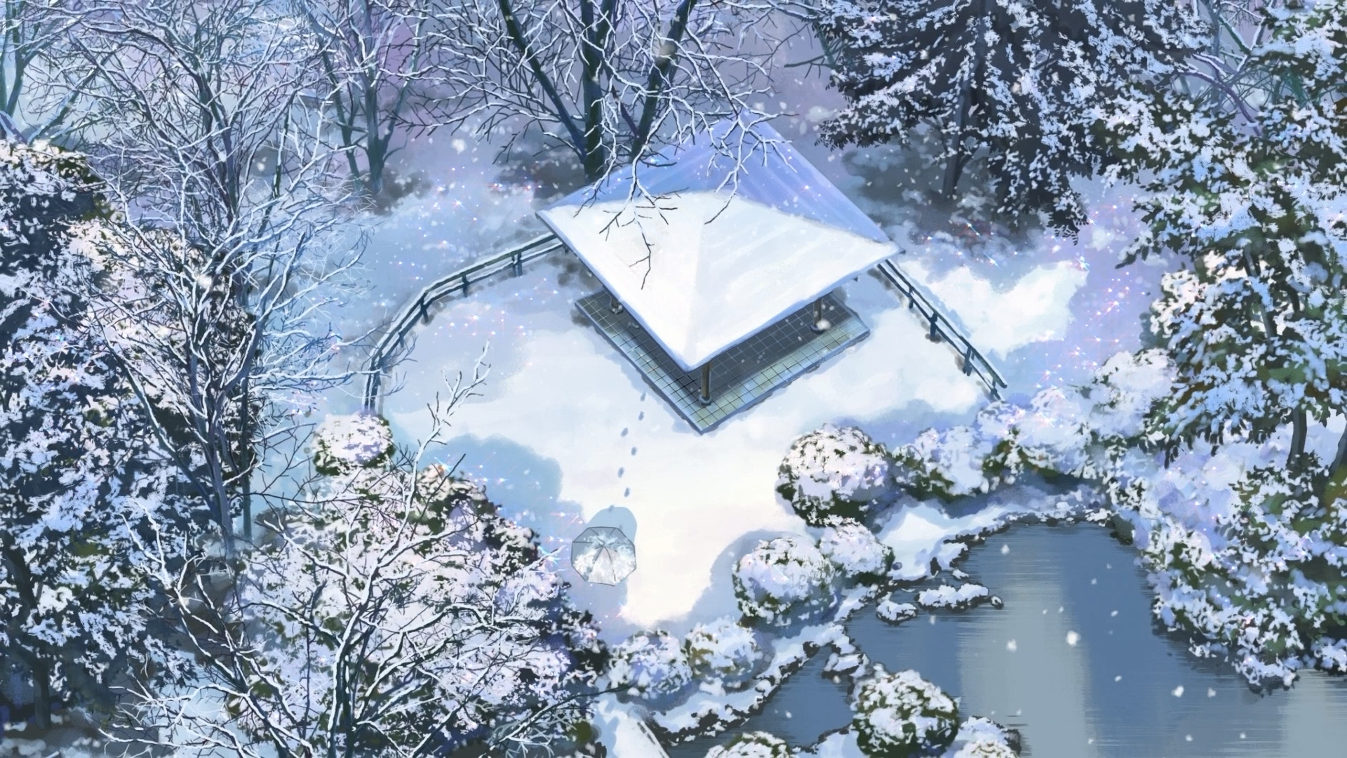 Anime 1920x1080 animation artwork winter snow cold ice trees outdoors