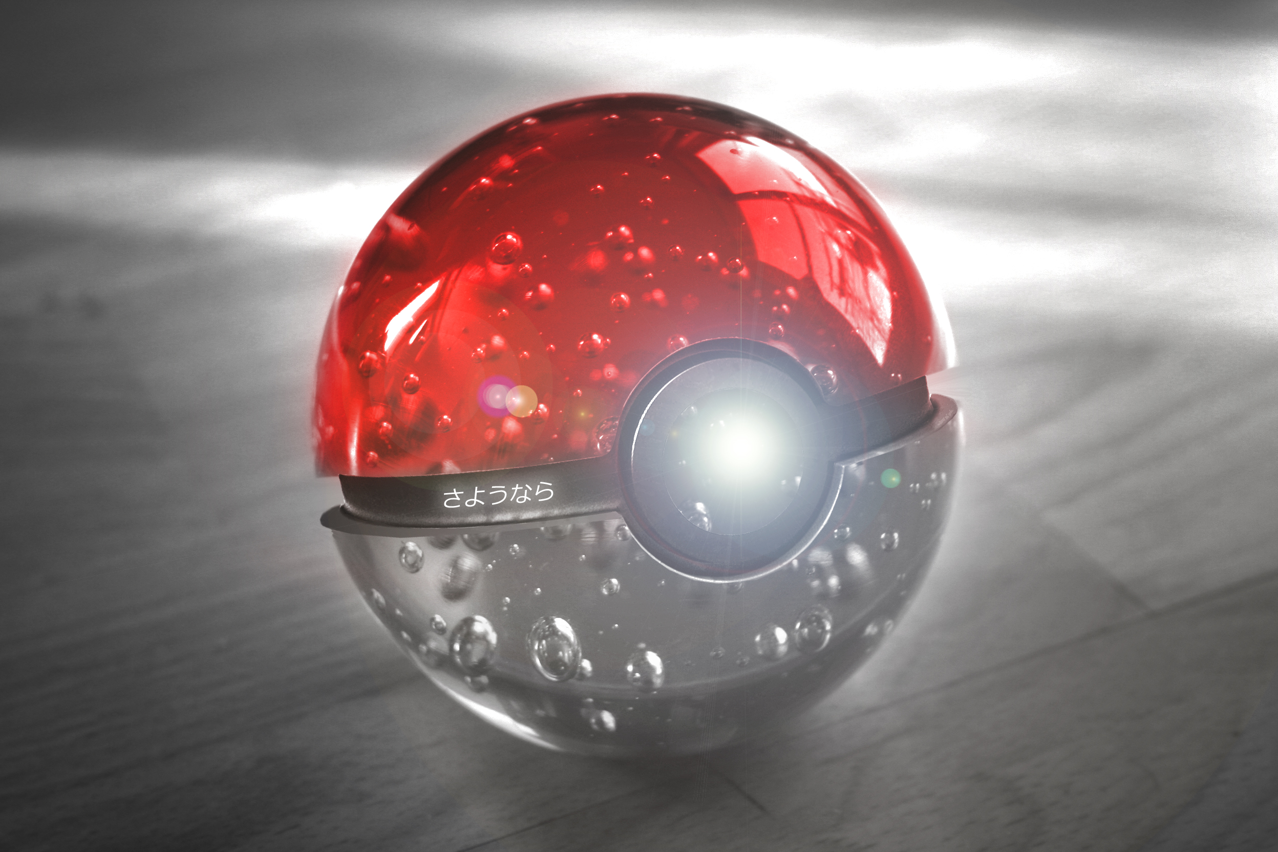 General 2496x1664 Pokémon Poke Ball wet CGI water drops wooden surface red silver digital art