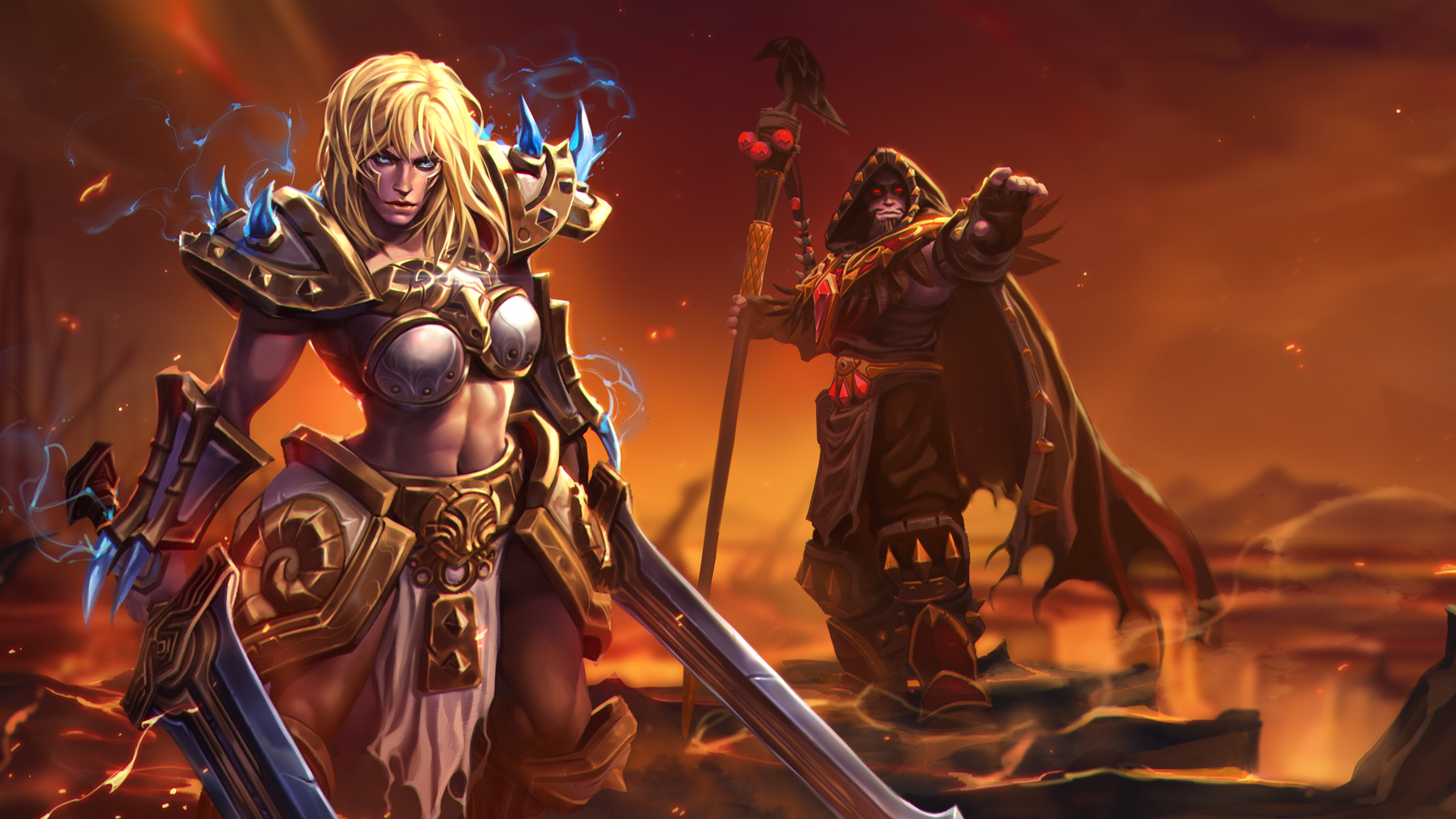General 1920x1080 Blizzard Entertainment video games Heroes of the Storm Warcraft Medivh belly sword blonde long hair Sonya (HotS)