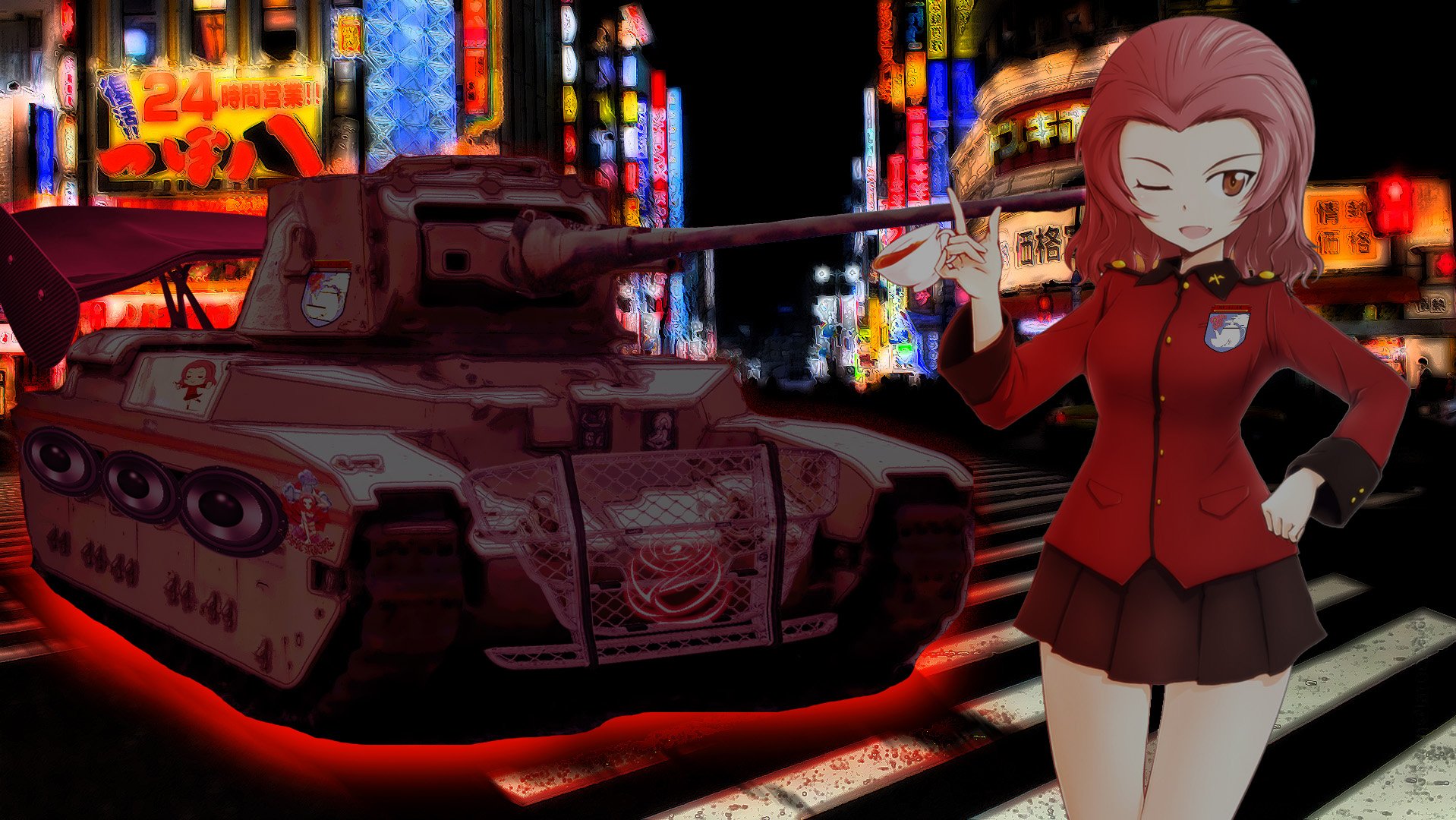 Anime 1918x1080 Girls und Panzer Rosehip (Girls Und Panzer) anime girls anime tank redhead miniskirt