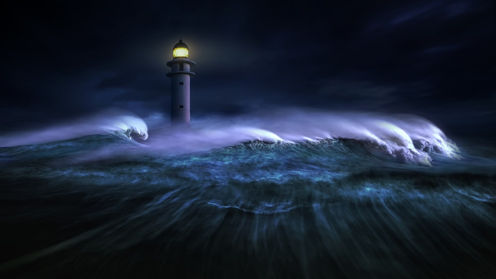 General 1920x1080 Nikos Bantouvakis 500px night sea storm dark nature digital art lighthouse