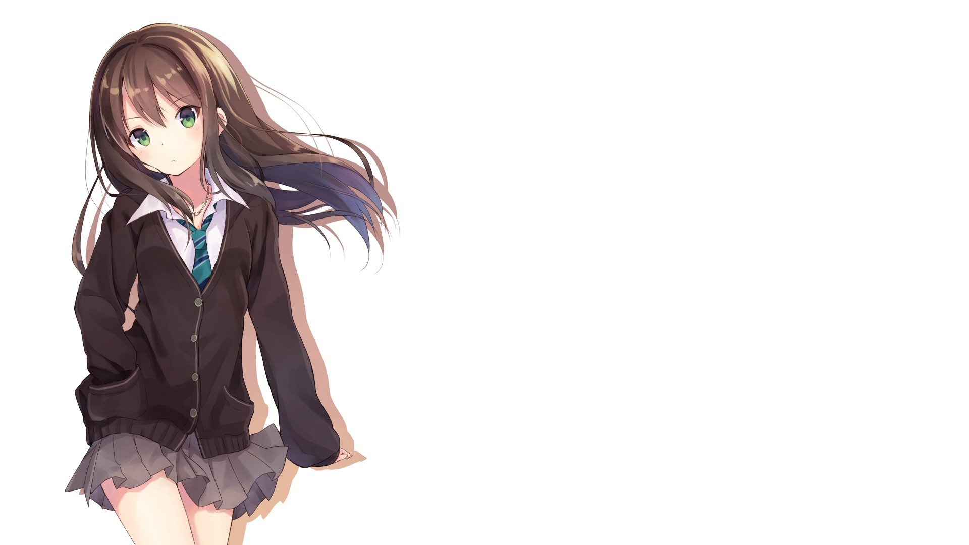 Anime 1920x1080 anime girls school uniform schoolgirl skirt long hair THE iDOLM@STER: Cinderella Girls Shibuya Rin THE iDOLM@STER white background simple background brunette looking at viewer anime