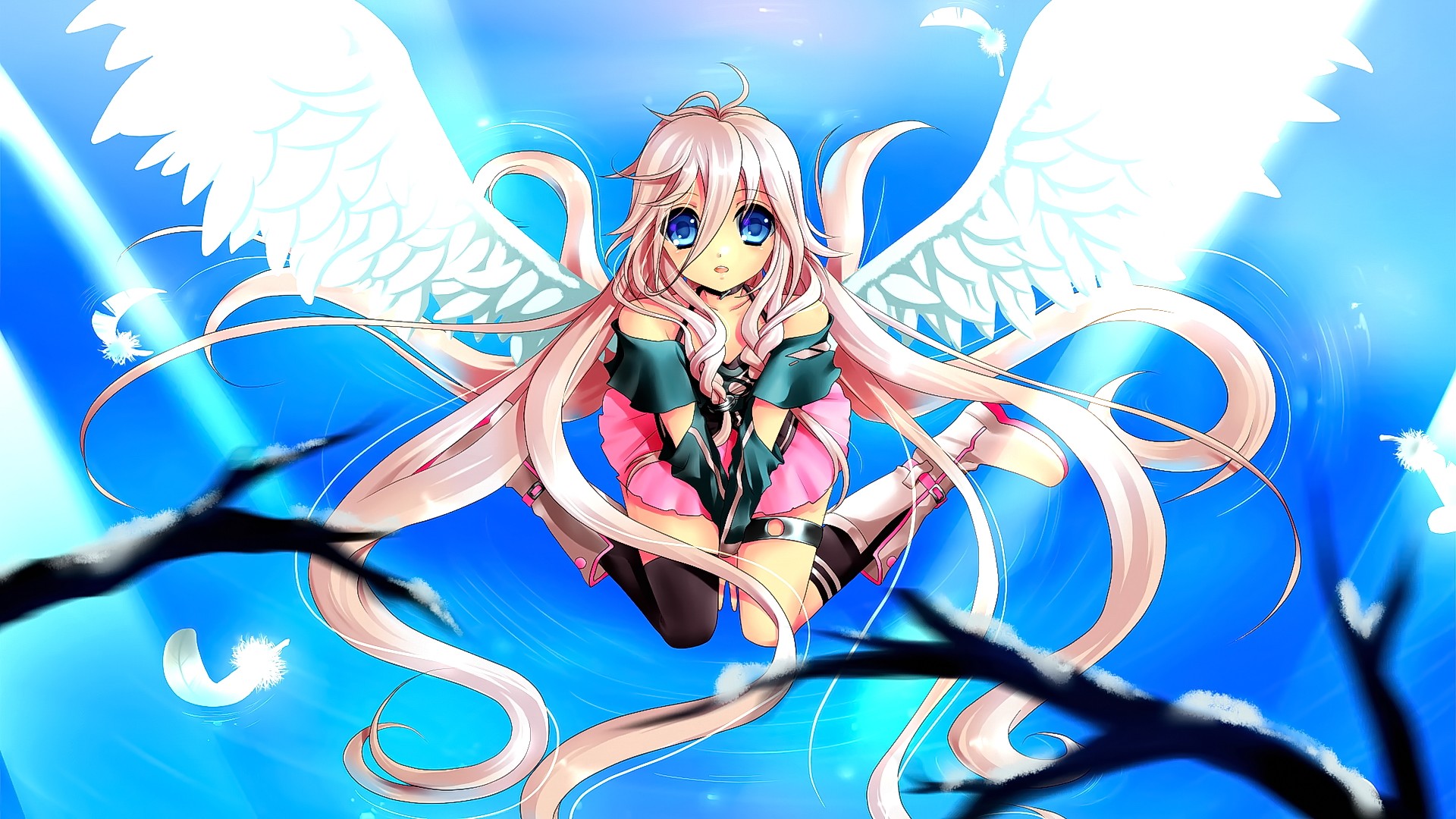 Anime 1920x1080 anime anime girls Vocaloid IA (Vocaloid) wings fantasy art fantasy girl pink hair long hair blue eyes
