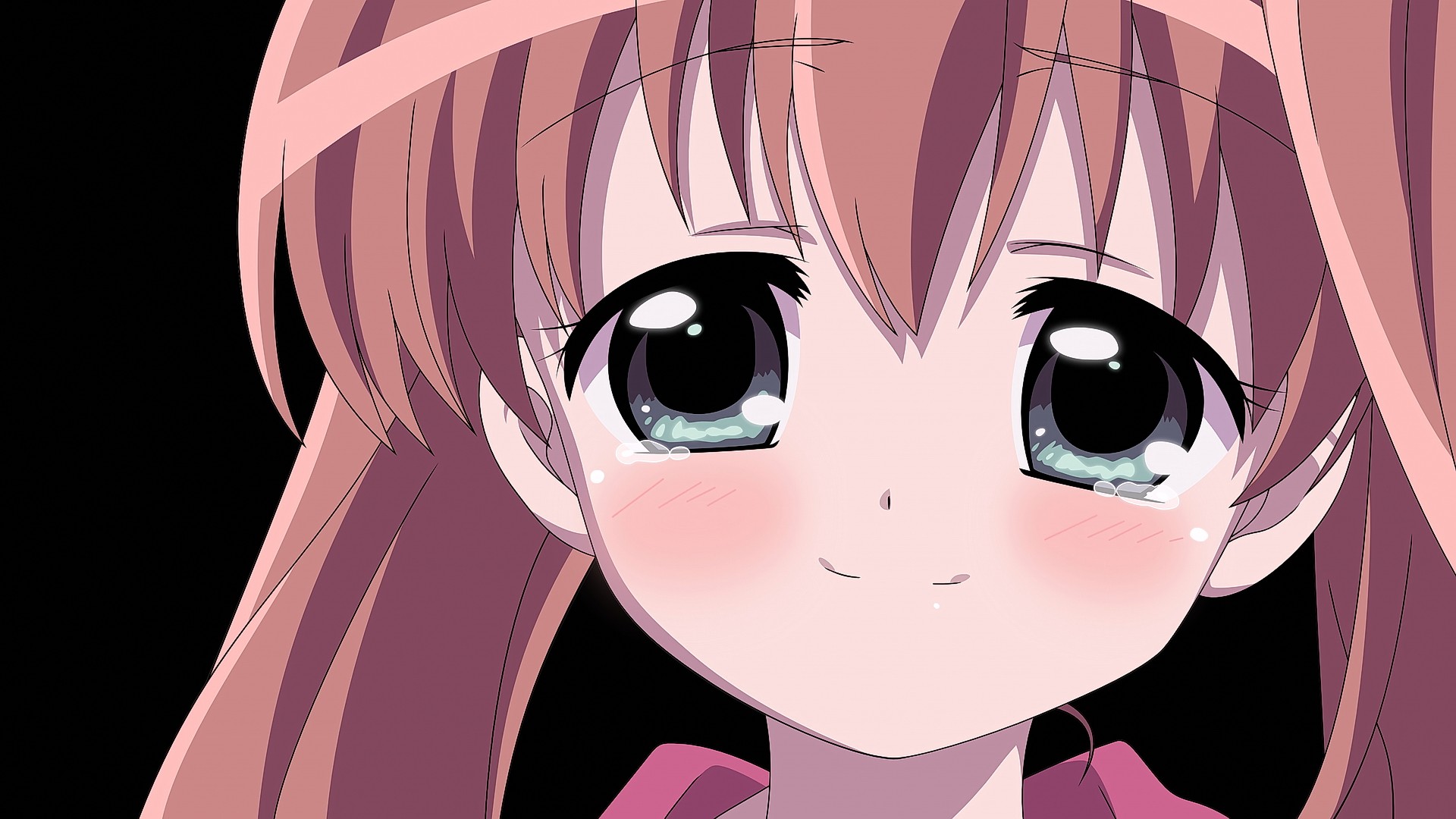 Anime 1920x1080 anime anime girls long hair eyes smiling face tears closeup black background brunette