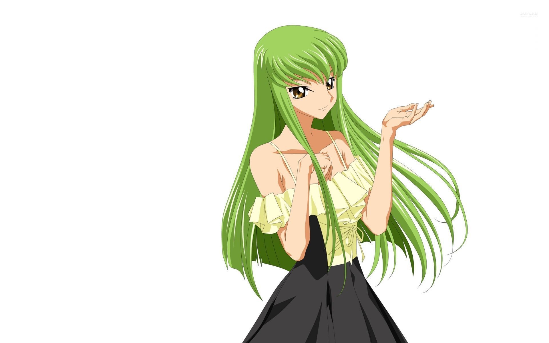 Anime 1920x1200 Code Geass anime anime girls long hair green hair C.C. (Code Geass) white background simple background