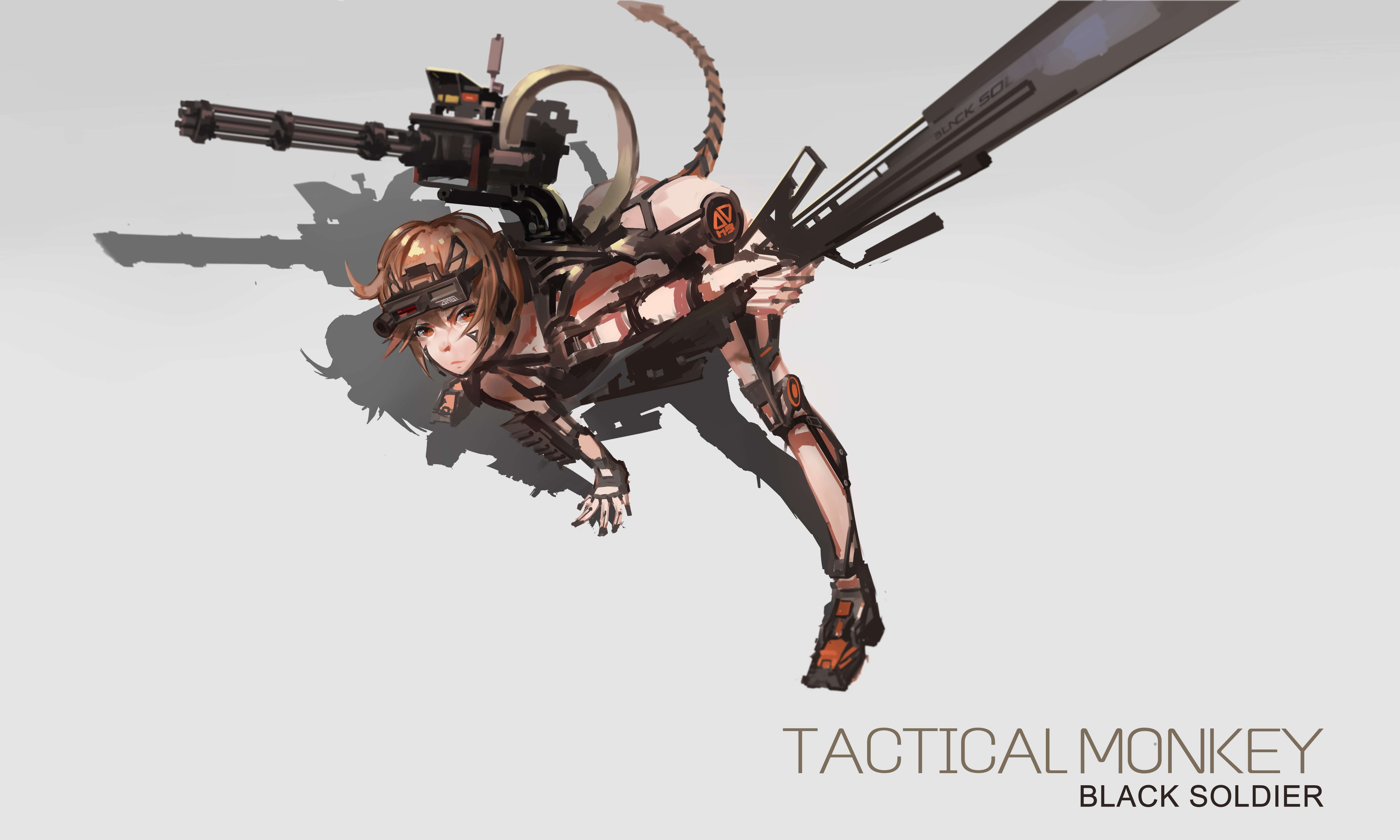 Anime 5905x3543 anime anime girls weapon gun brown eyes Black Soldier girls with guns looking at viewer Pixiv simple background
