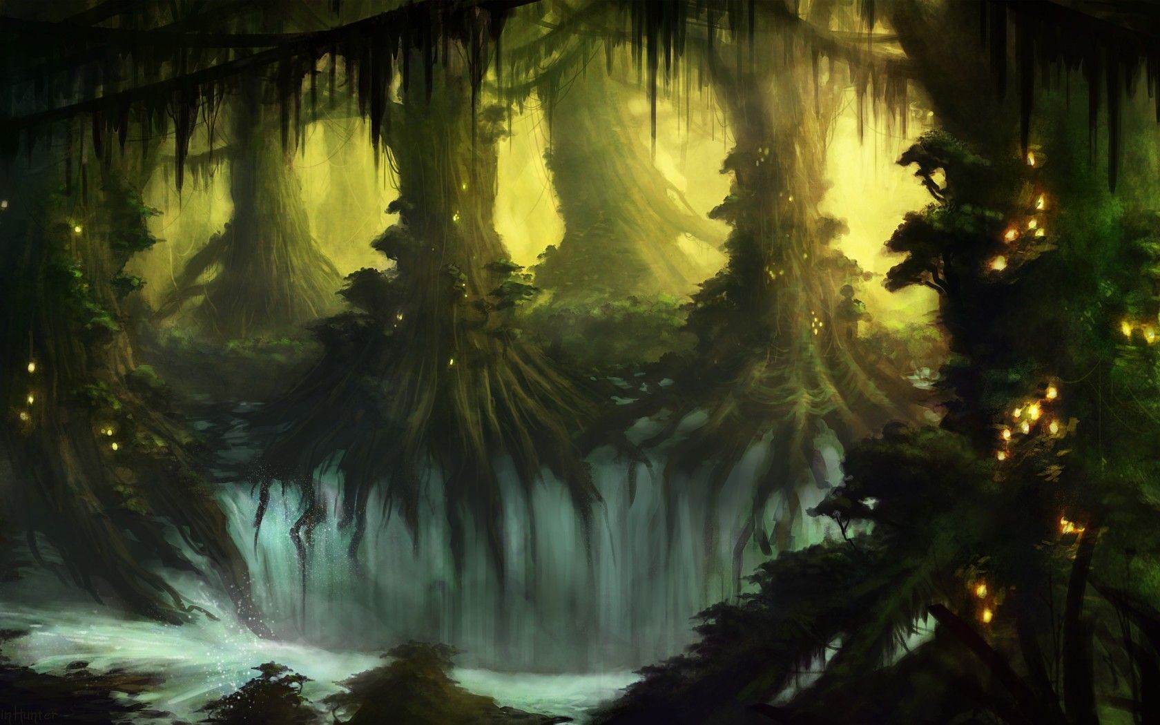 General 1680x1050 fantasy art digital art artwork trees forest plants dark fall water