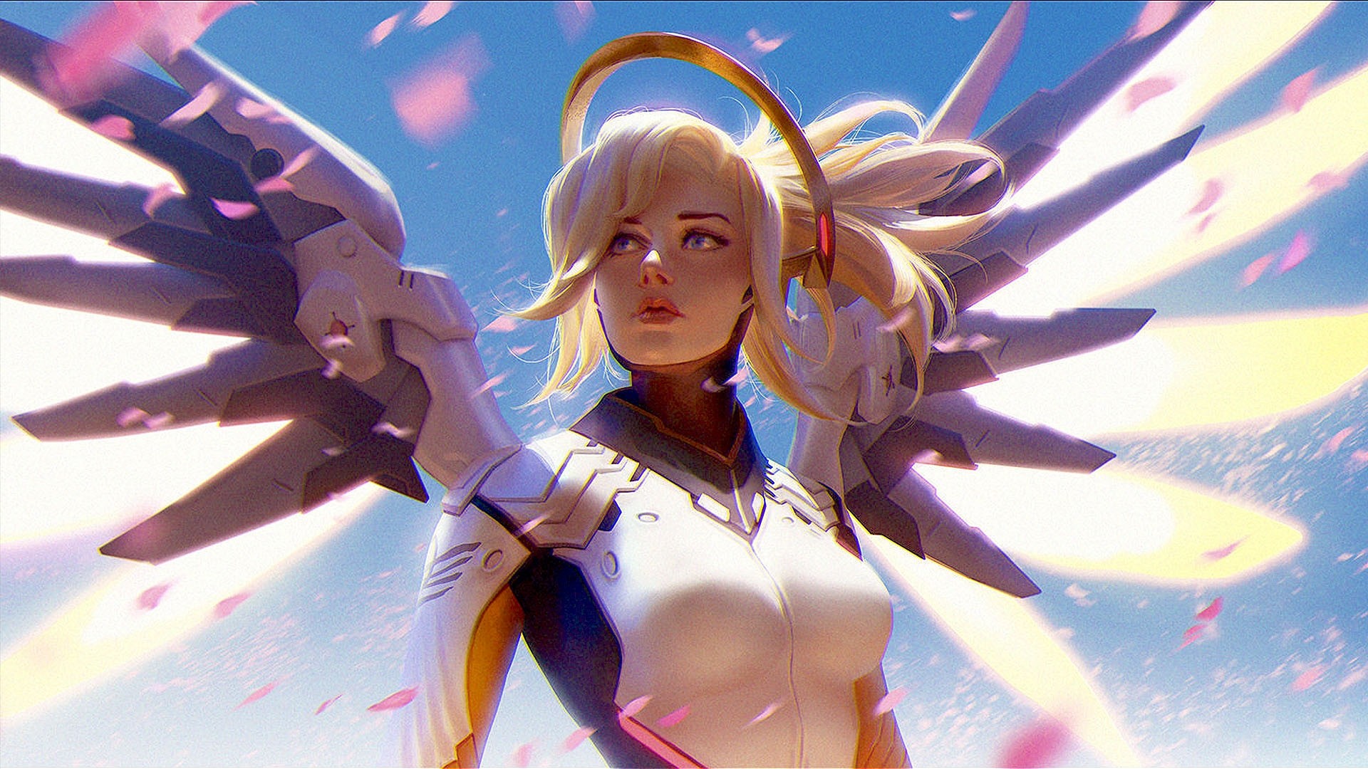 General 1920x1080 Overwatch Mercy (Overwatch) PC gaming wings blonde women face video game characters video game girls