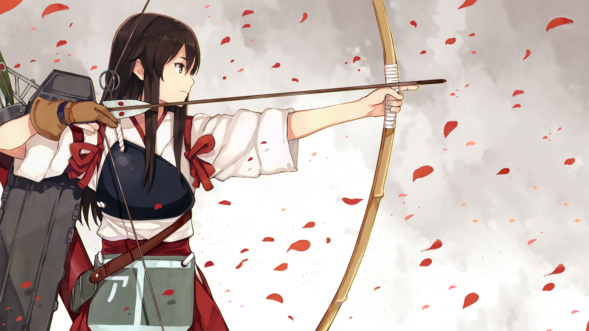 Anime 1920x1080 Kantai Collection anime girls archer bow arrows anime bow and arrow girls with guns aiming brunette long hair