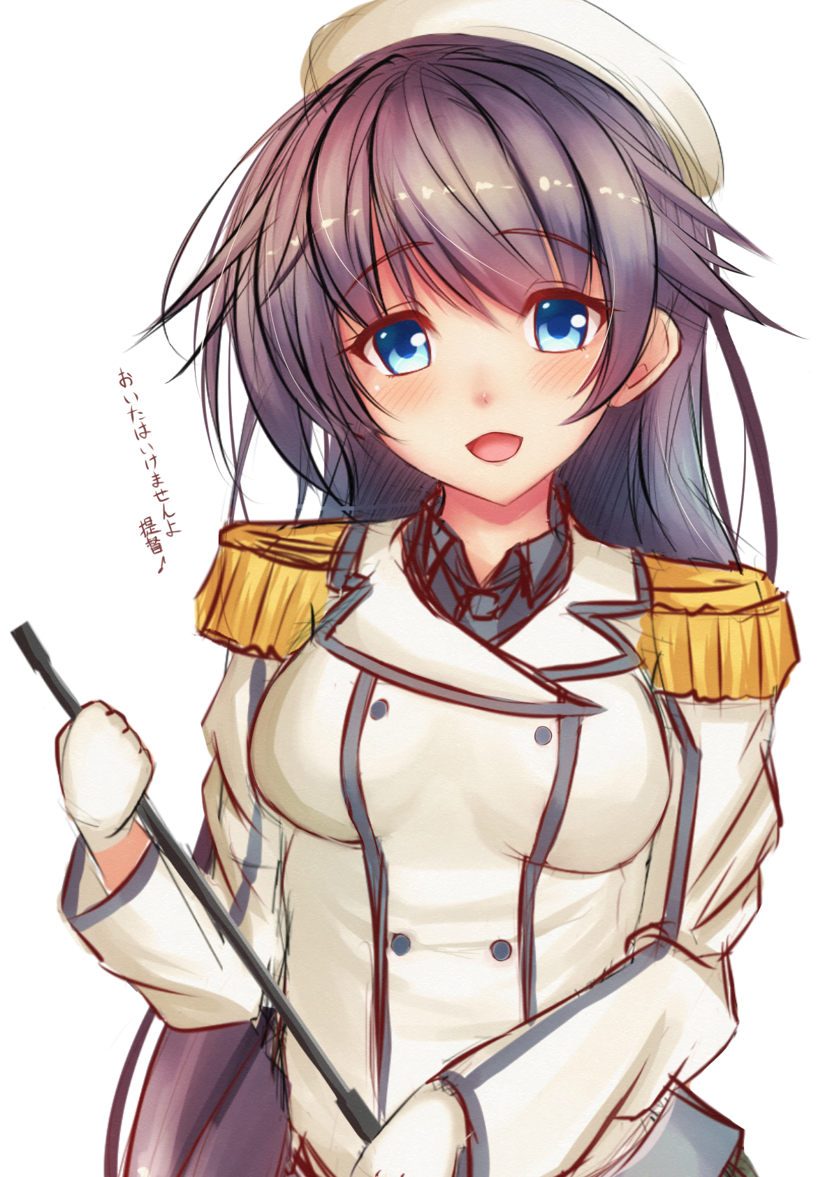Anime 1191x1684 anime anime girls uniform long hair Kantai Collection blue eyes Pixiv white background open mouth brunette looking at viewer