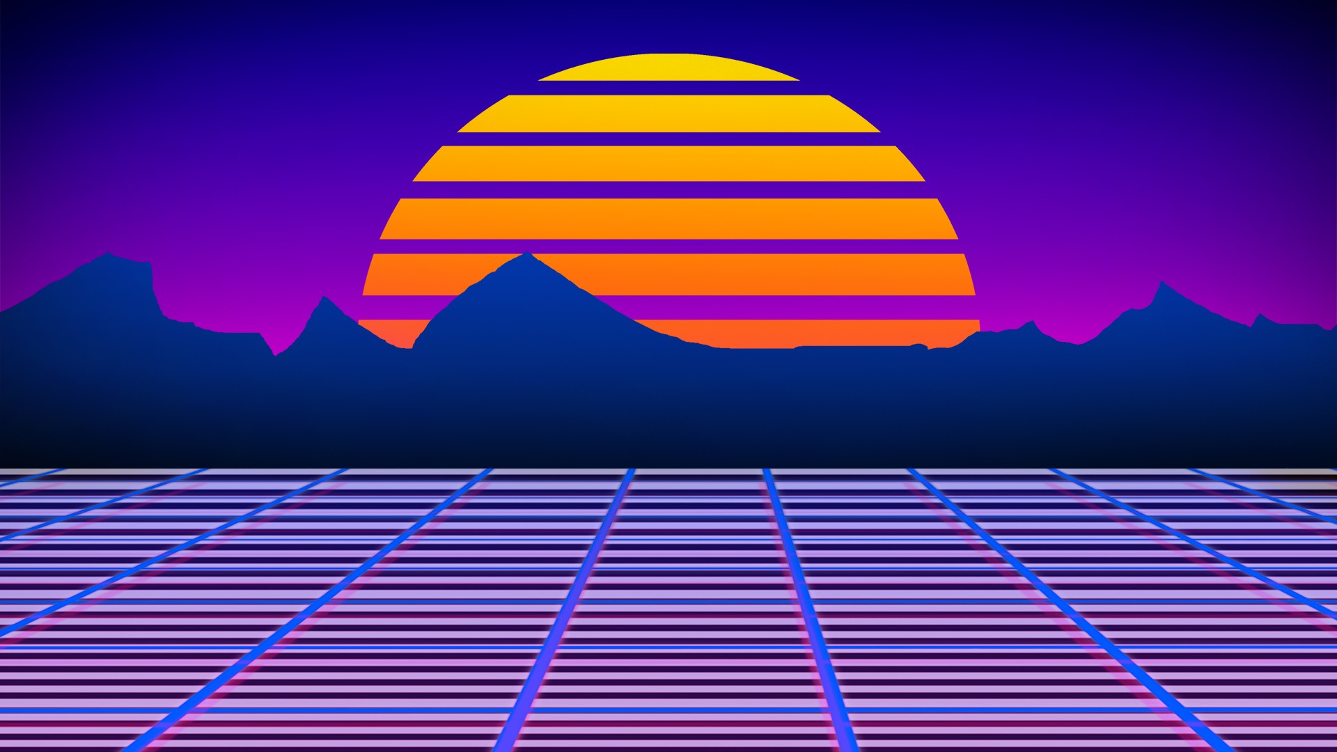 General 1920x1080 Neon Lazer Mohawk 1980s retro games robot grid digital art sunset Sun colorful New Retro Wave synthwave Digital Grid CGI neon