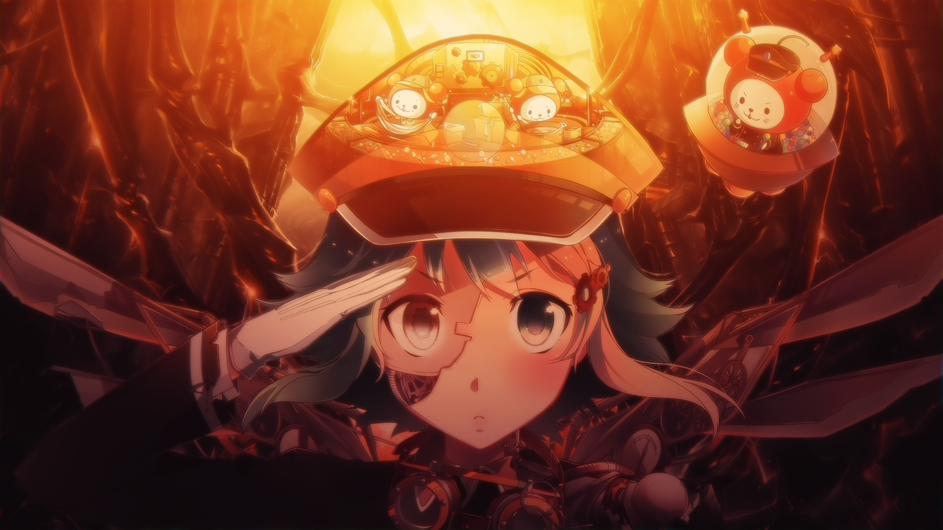 Anime 1920x1080 anime anime girls colorful hat face salute