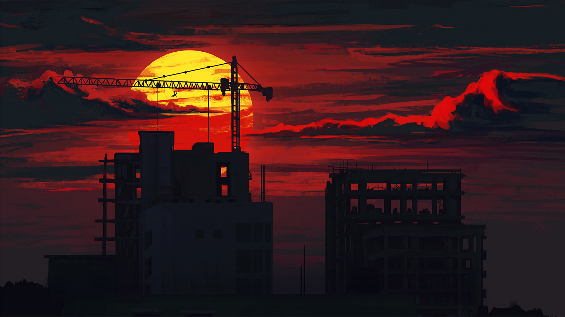 General 1920x1080 sunset construction clouds people cranes (machine)