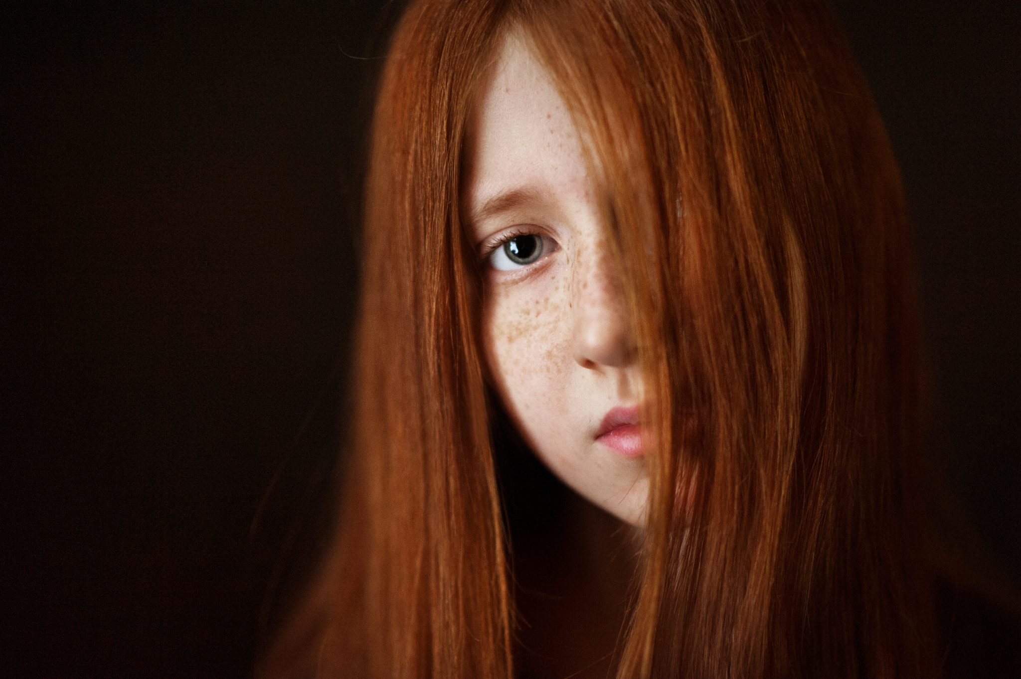 People 2048x1363 women Maxim Maximov freckles redhead face portrait