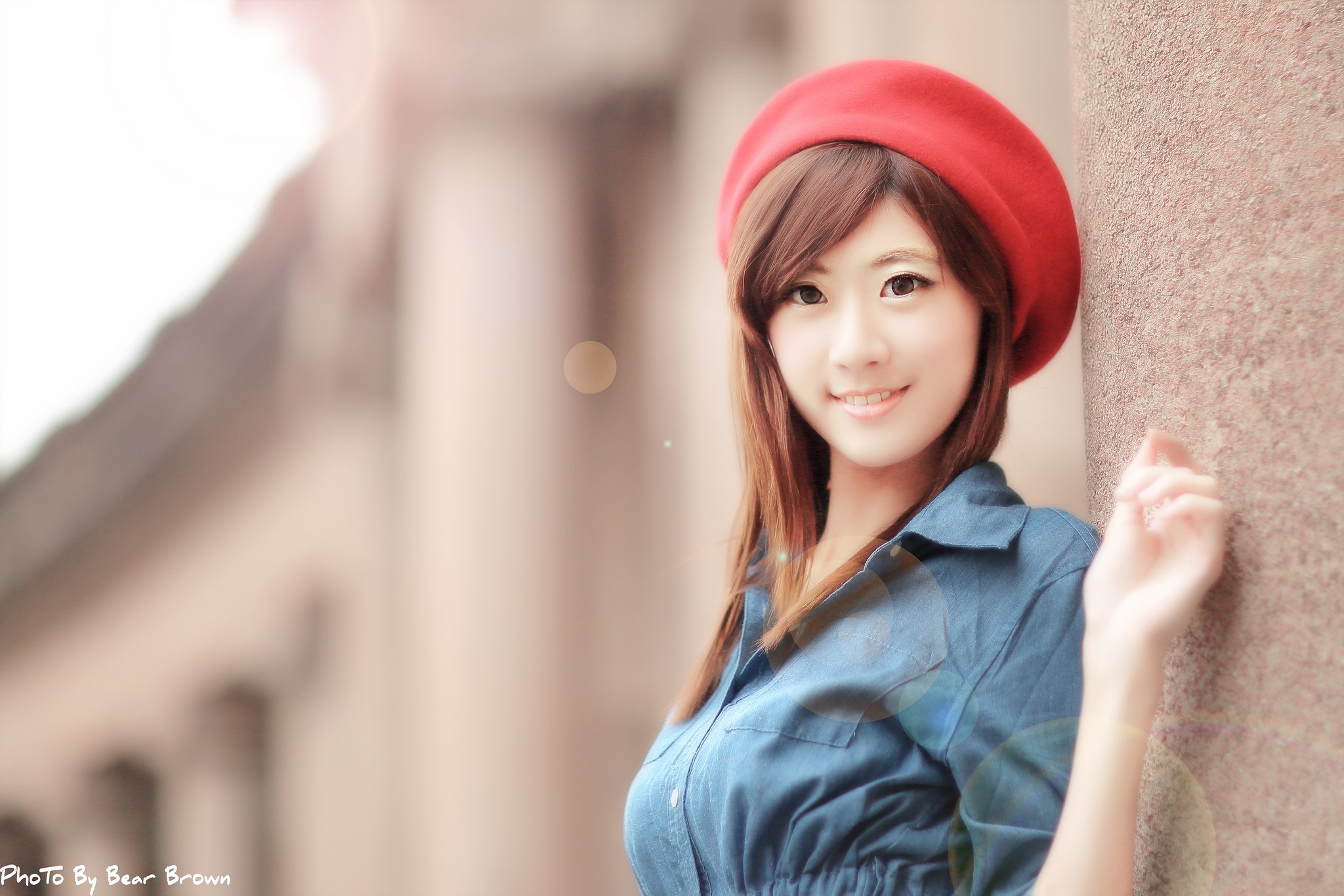 People 2048x1366 hat millinery women fake iris Asian model women outdoors women with hats smiling looking at viewer watermarked long hair