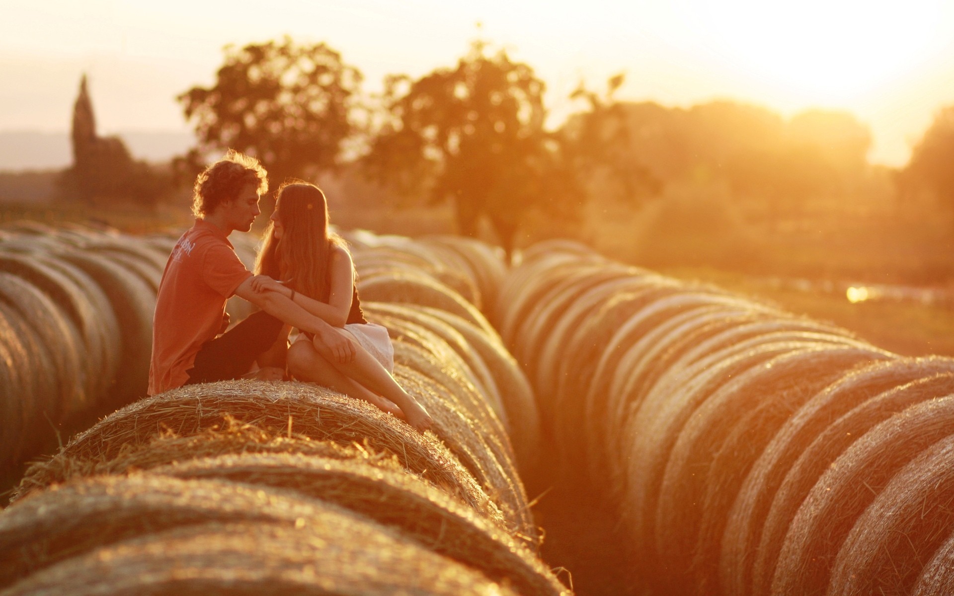 People 1920x1200 sunset men women sunlight couple hay bales romantic haystacks women outdoors men outdoors
