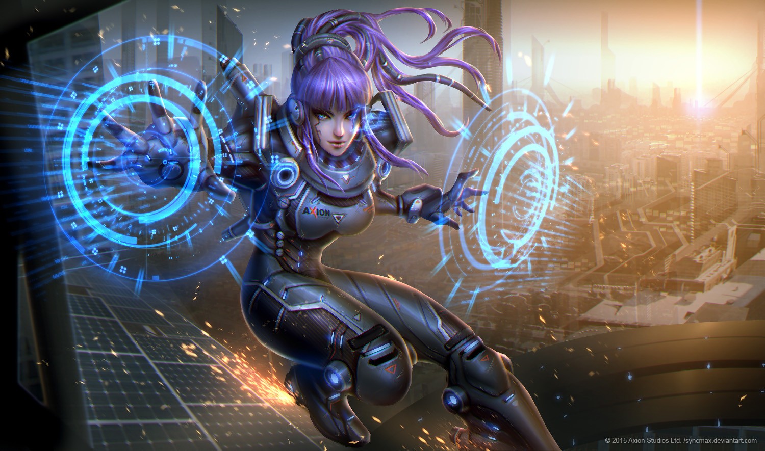 General 1500x885 futuristic purple hair 2015 (Year) anime science fiction science fiction women women long hair blue eyes DeviantArt