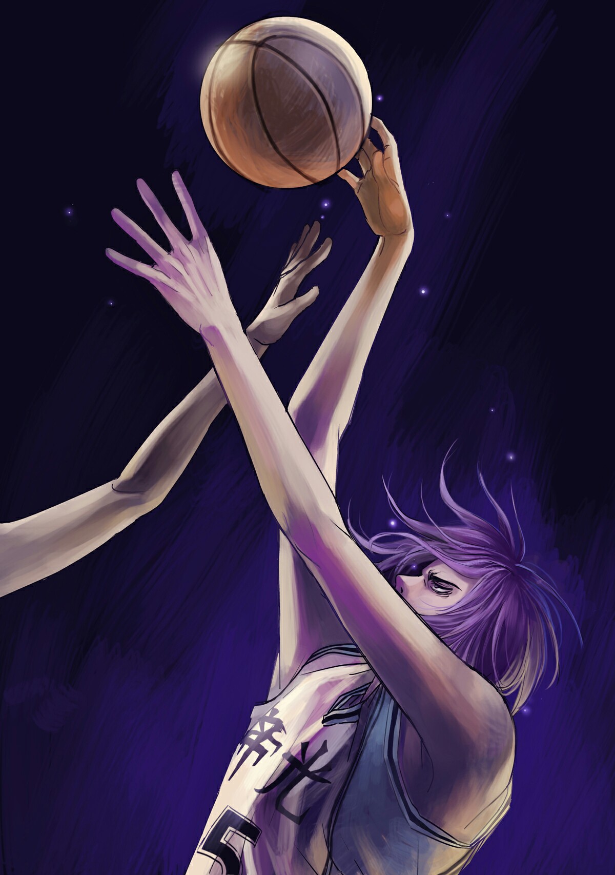 General 1200x1706 basketball purple hair ball arms up drawing