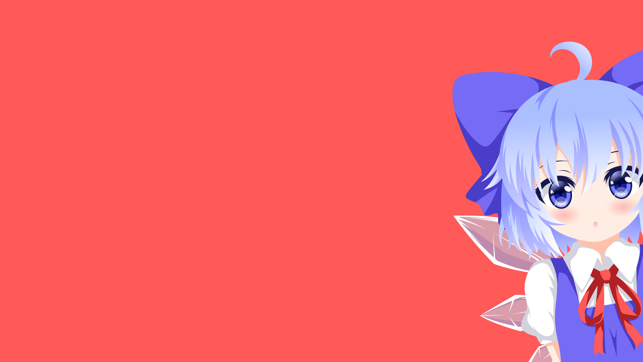 Anime 2560x1440 Cirno Touhou anime girls red background blue eyes blue hair anime simple background
