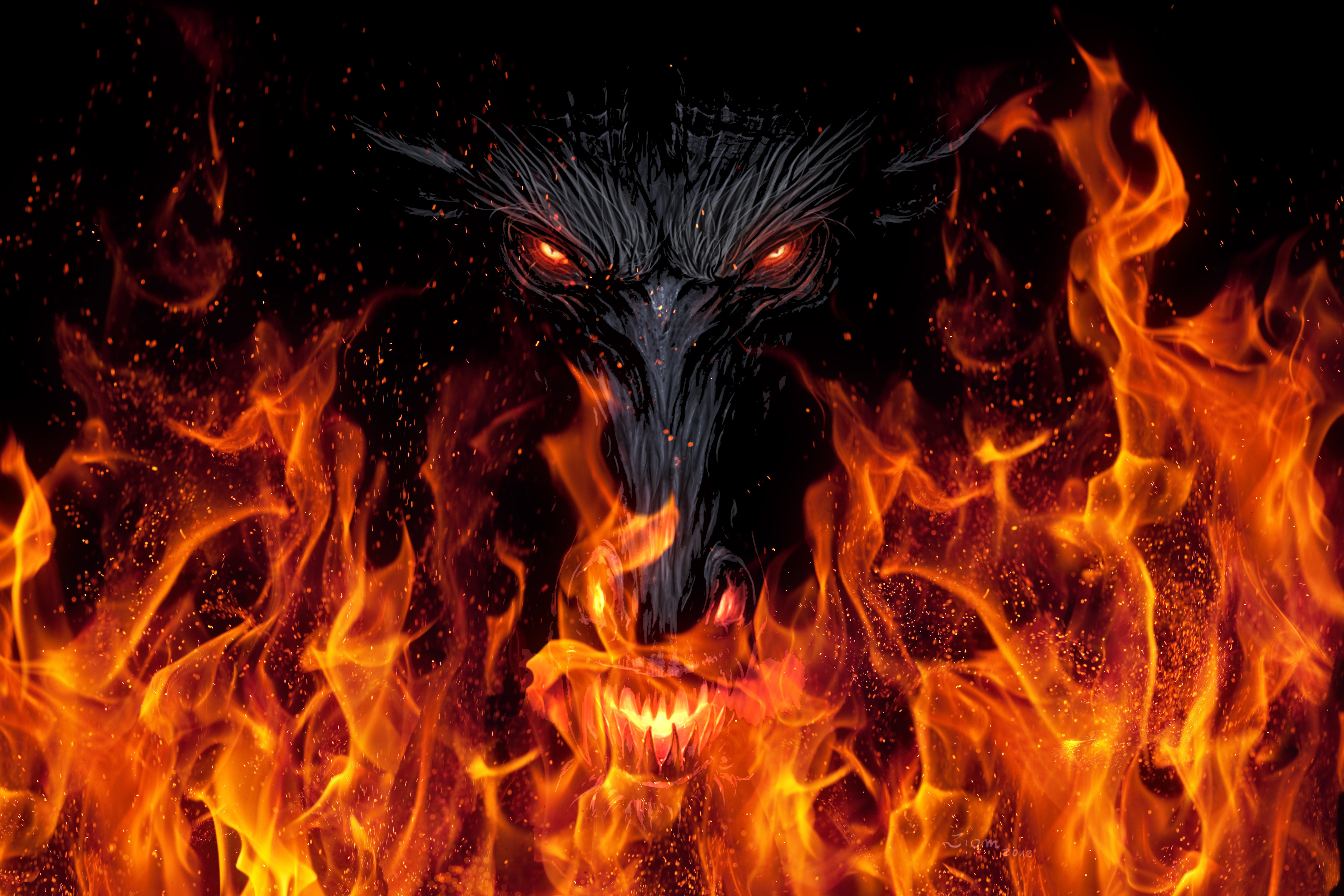 General 4020x2680 devil demon fire fantasy art dragon digital art