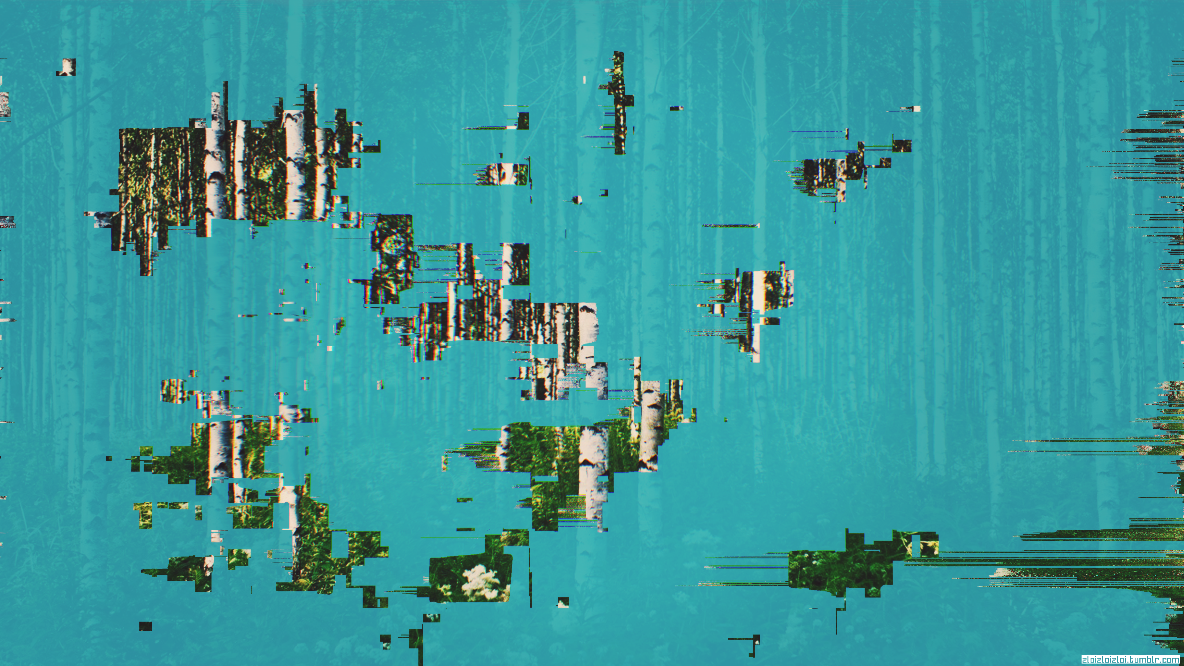 General 3840x2160 glitch art abstract surreal blue background