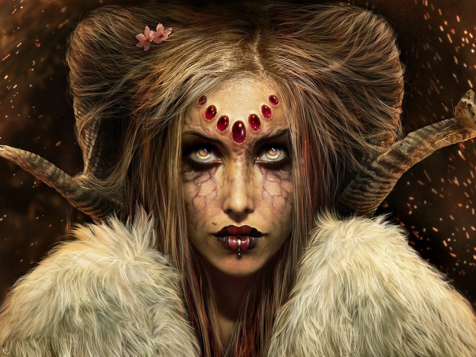 General 1920x1440 demon women fantasy girl horns flower in hair yellow eyes fantasy art