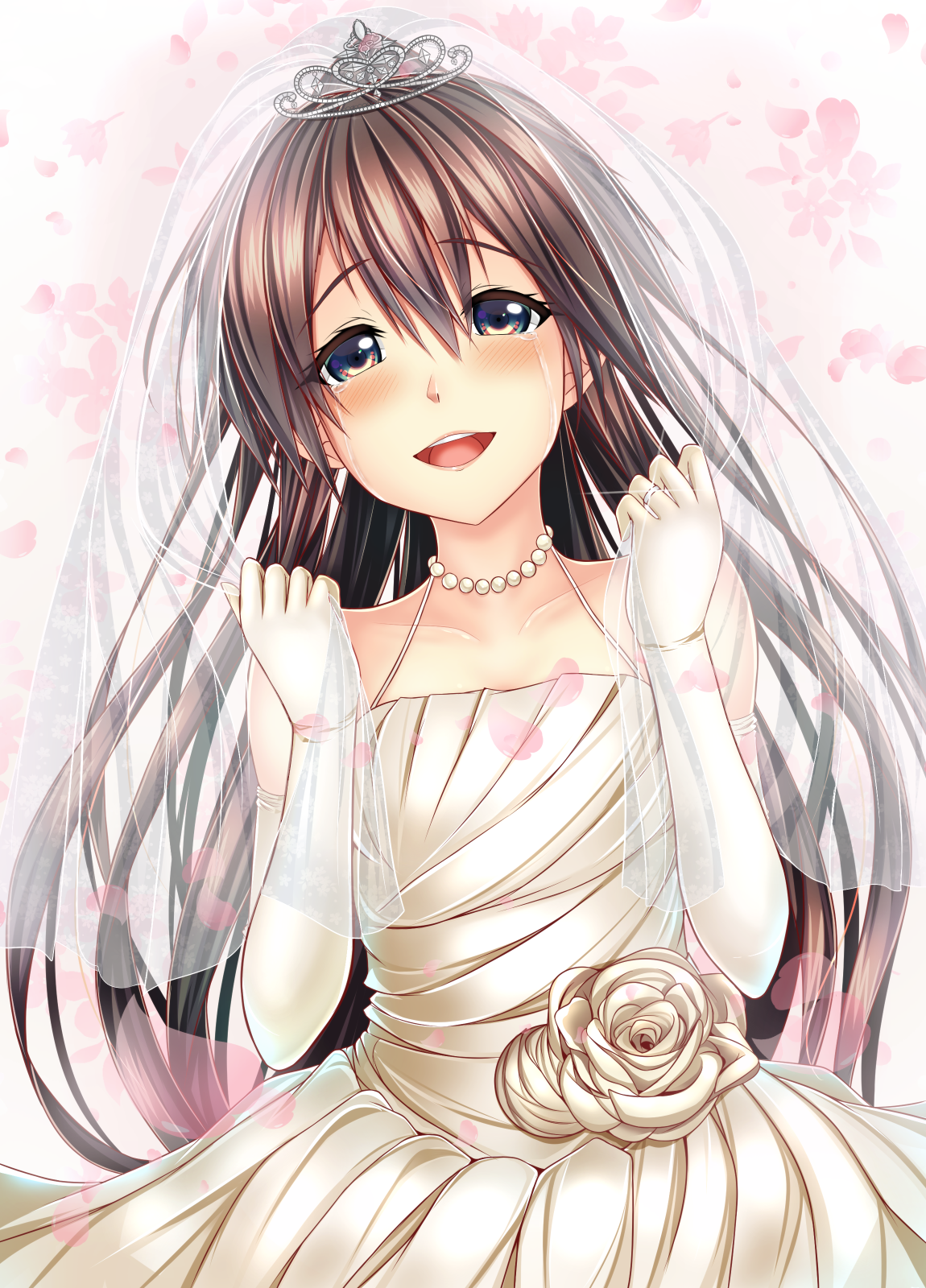 Anime 1150x1600 anime anime girls wedding dress long hair brunette brown eyes
