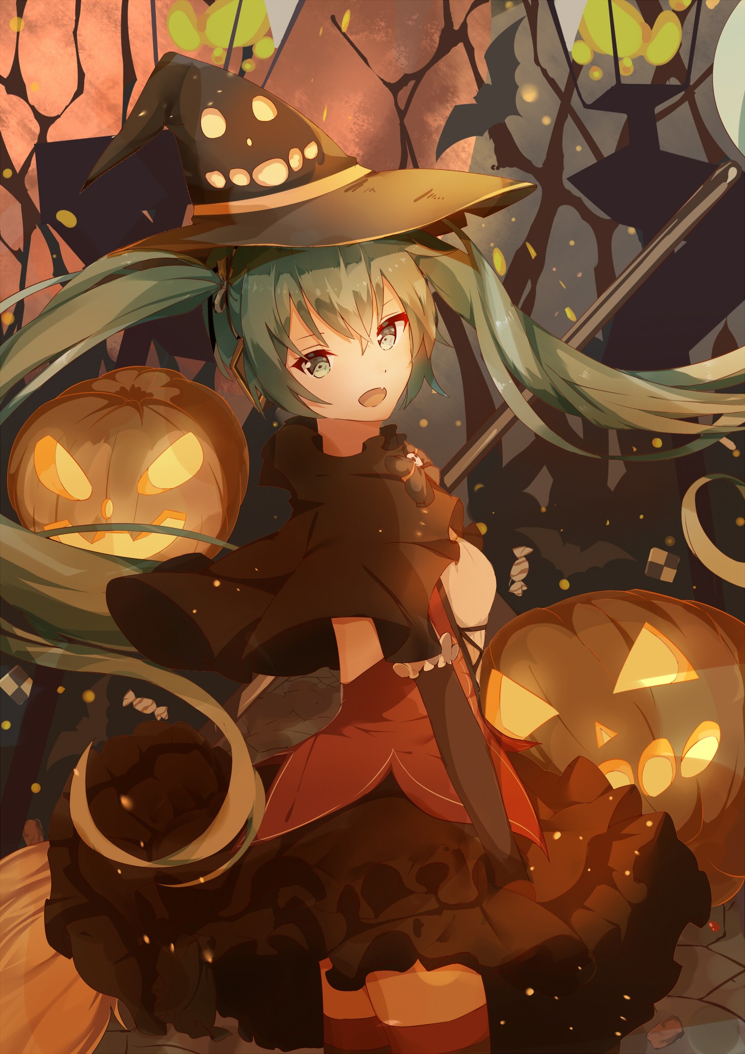 Anime 1453x2054 anime anime girls Vocaloid Hatsune Miku witch witch hat long hair blue hair blue eyes