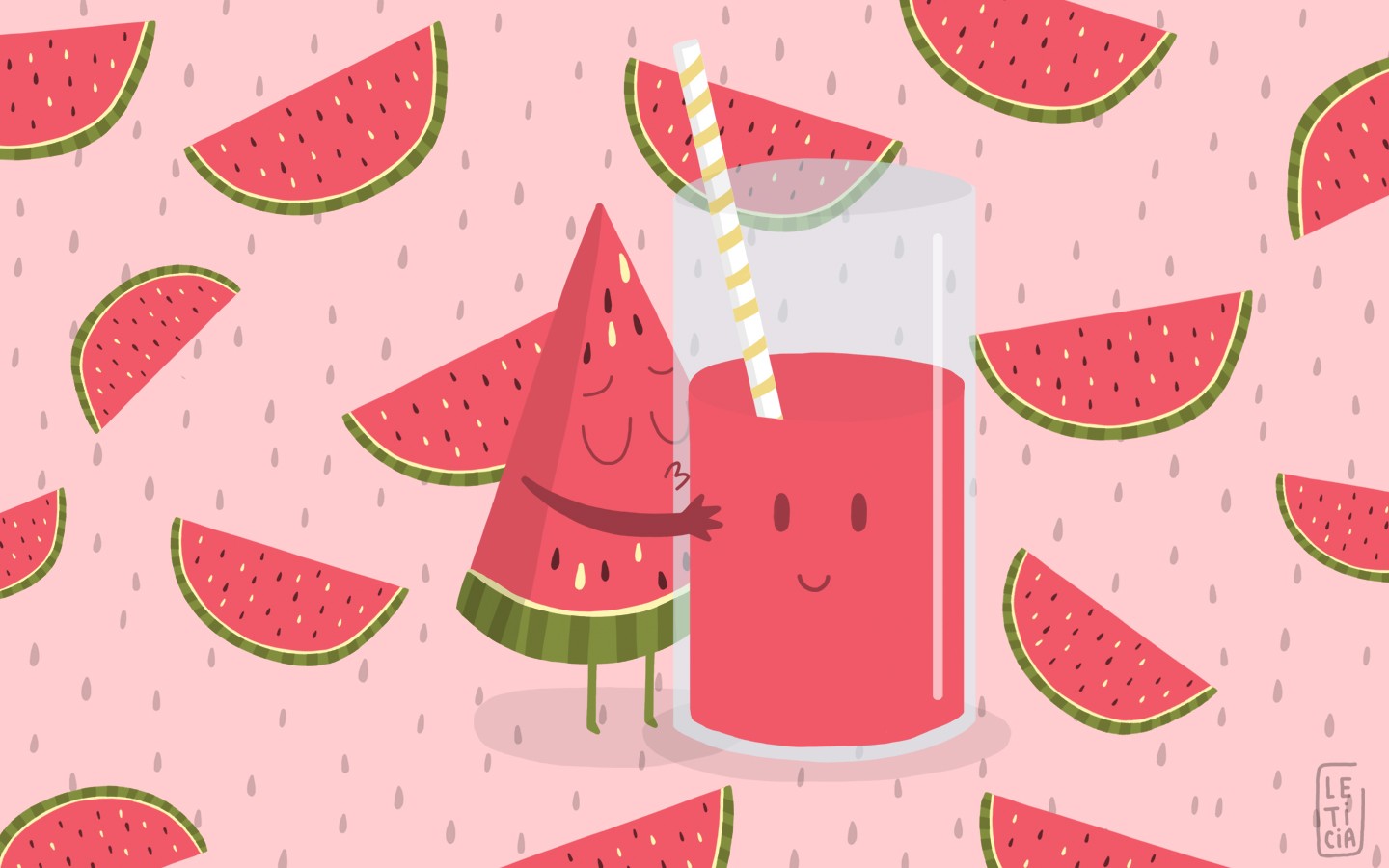 General 1440x900 watermelons comic art drawing red fruit drinking glass juice red background food digital art watermarked drinking straw seeds drink