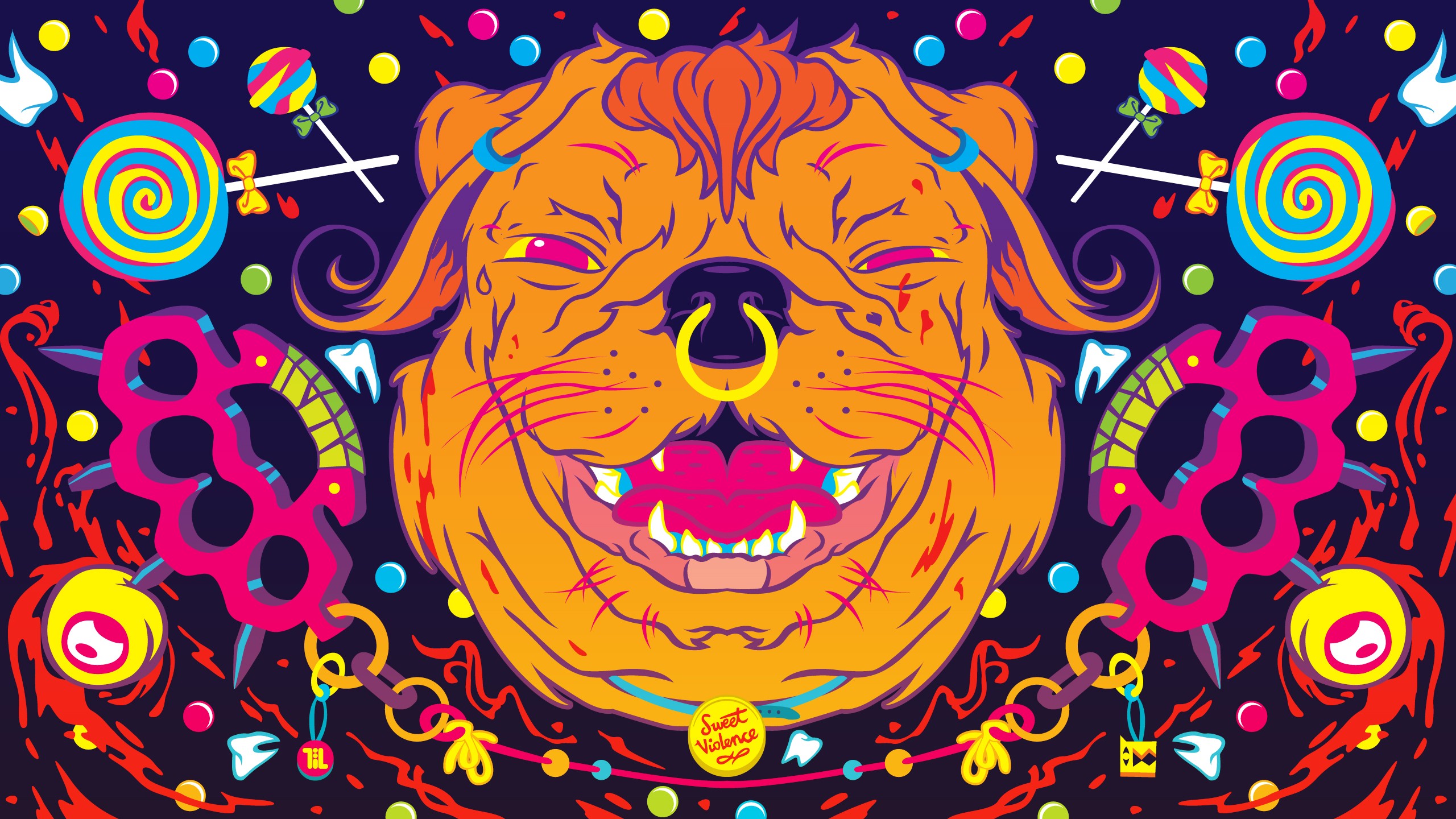 General 2560x1440 colorful dog humor animals artwork food sweets lollipop mammals